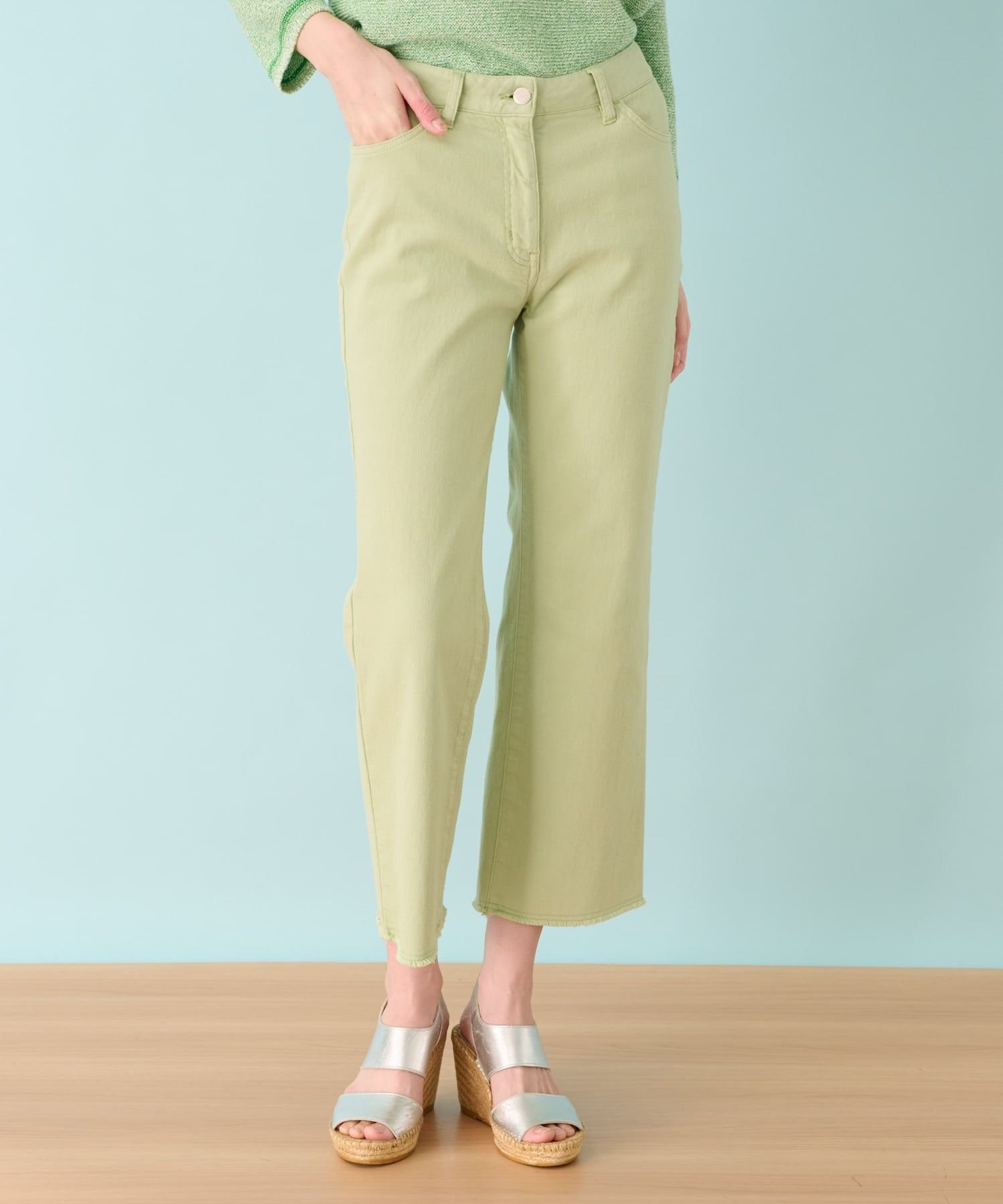 Leilian ストレッチクロップドパンツ レリアン パンツ ジーンズ・デニムパンツ グリーン