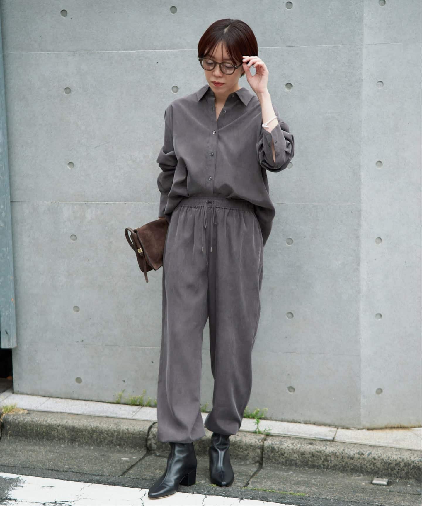 IENA 《予約/手洗い可》フィブリルキュプラミックスシャツ イエナ トップス シャツ・ブラウス グレー カーキグリーン