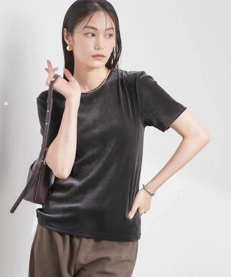 OPAQUE.CLIP フロッキーチュールカットソー【洗濯機OK】 オペークドットクリップ トップス カットソー・Tシャツ グレー ブラウン