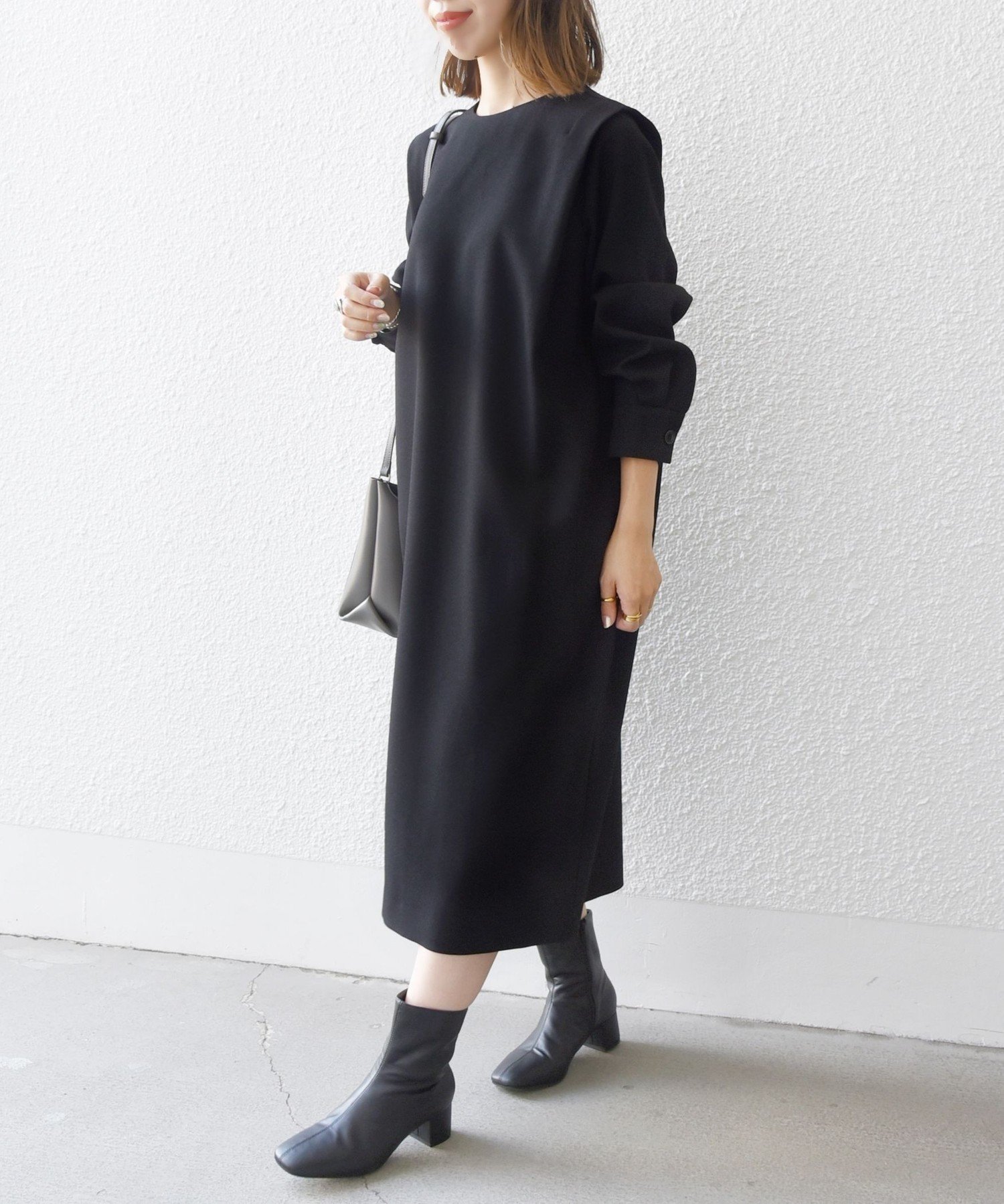 【SALE／30%OFF】SHIPS any SHIPS any:＜洗濯機可能＞ショルダー タック ミディ ワンピース シップス ワンピース・ドレス ワンピース グレー イエロー ブラック【送料無料】のサムネイル