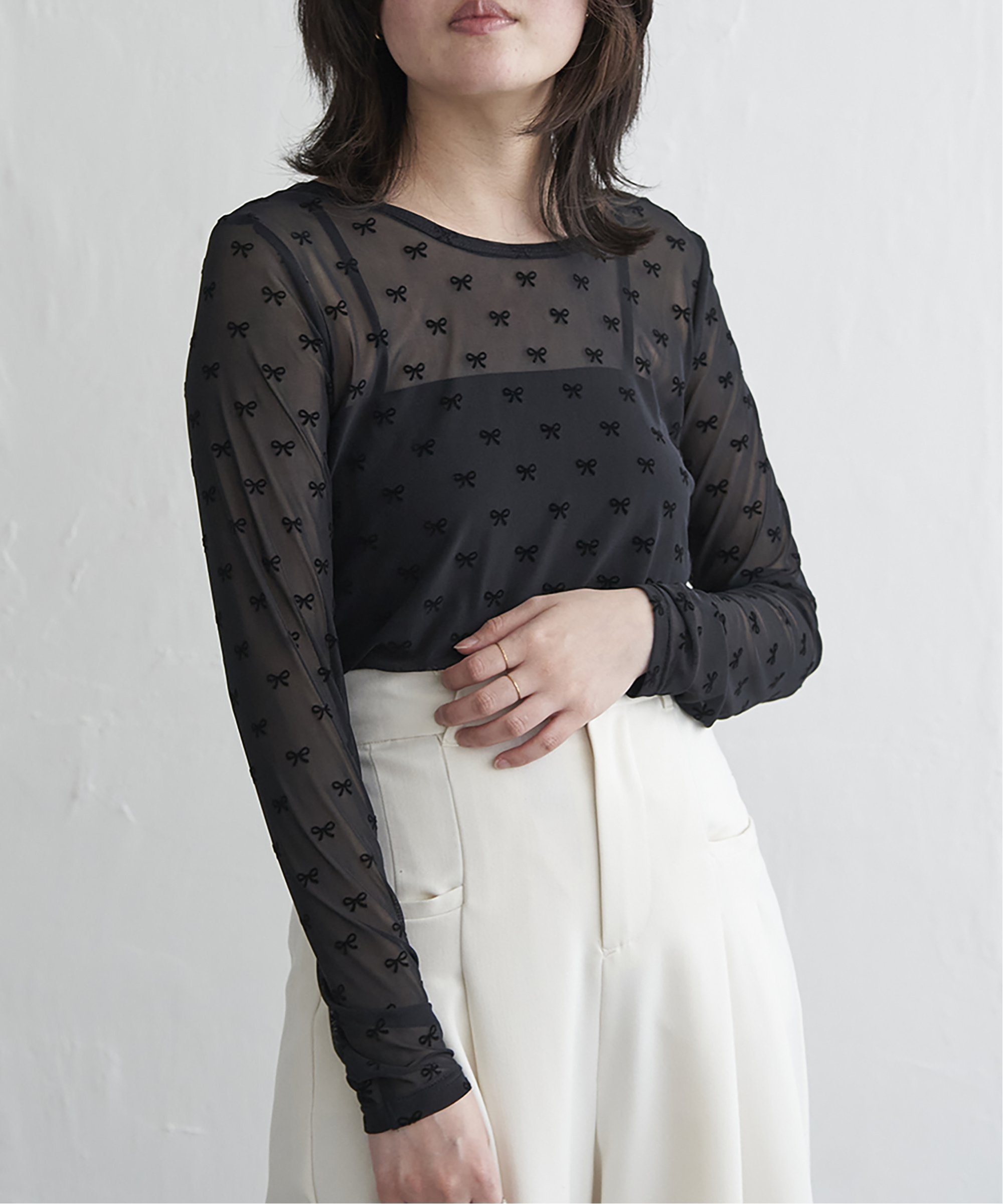 【SALE／16%OFF】VENCE share style Ladys シアーリボンフロッキープルオーバー ヴァンス エクスチェン..