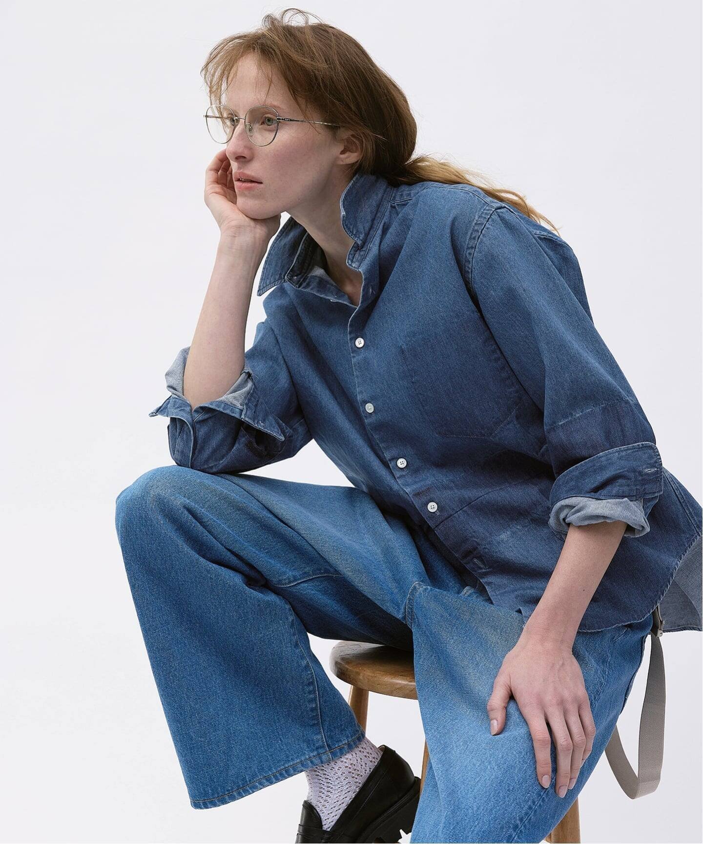 Glyph 《一部店舗+WEB限定》Glyph Garment Wash Denim Shirts スピックアンドスパン トップス シャツ・ブラウス ネイビー【送料無料】