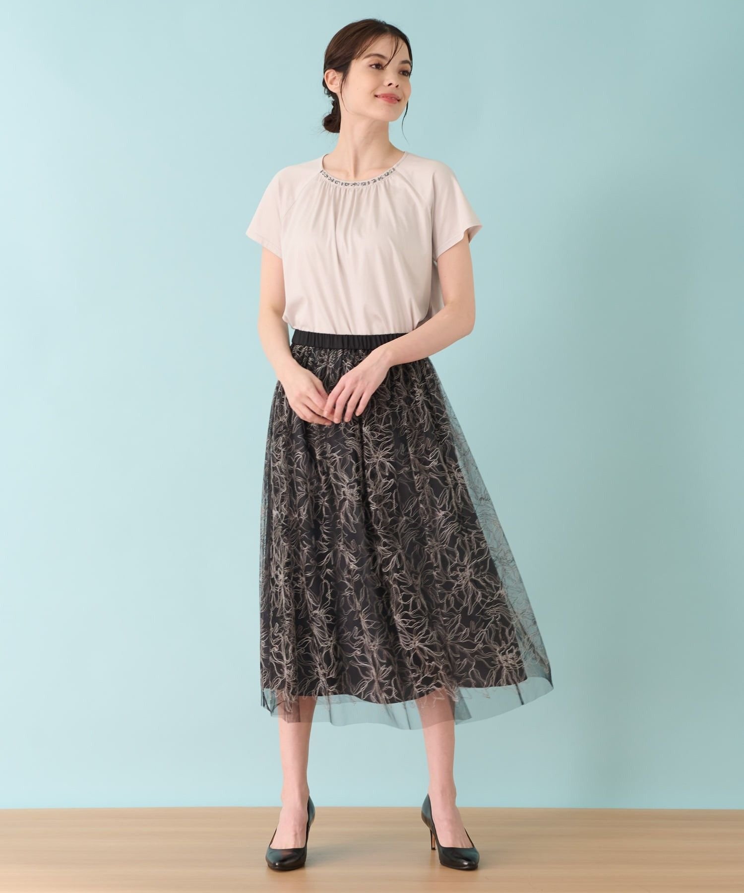 【SALE／50%OFF】Leilian 刺繍スカート レリアン スカート その他のスカート グレー【送料無料】
