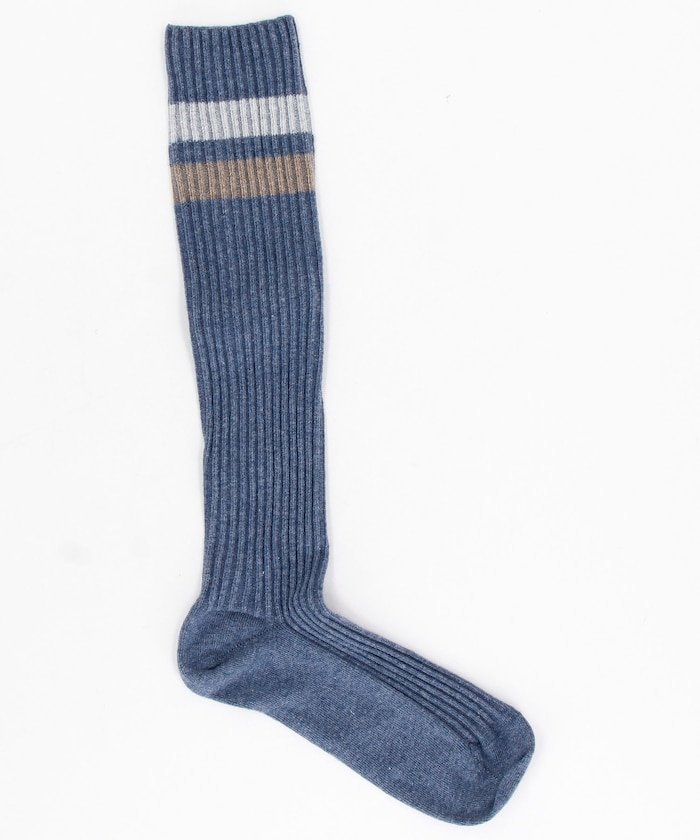 RACE KNEE SOCKS フリークスストア 靴下・レッグウェア 靴下 ブルー グレー
