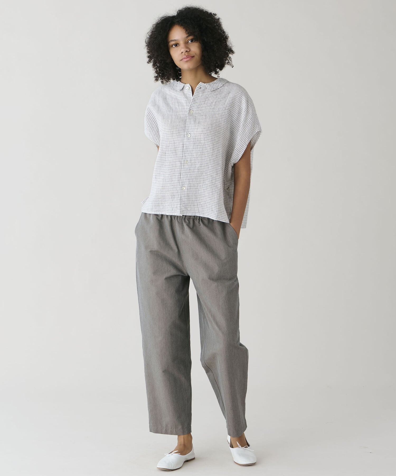 Bshop ORCIVAL ｜ リネンチェック スリーブレスシャツ WOMEN ビショップ トップス シャツ・ブラウス ホワイト ネイビー