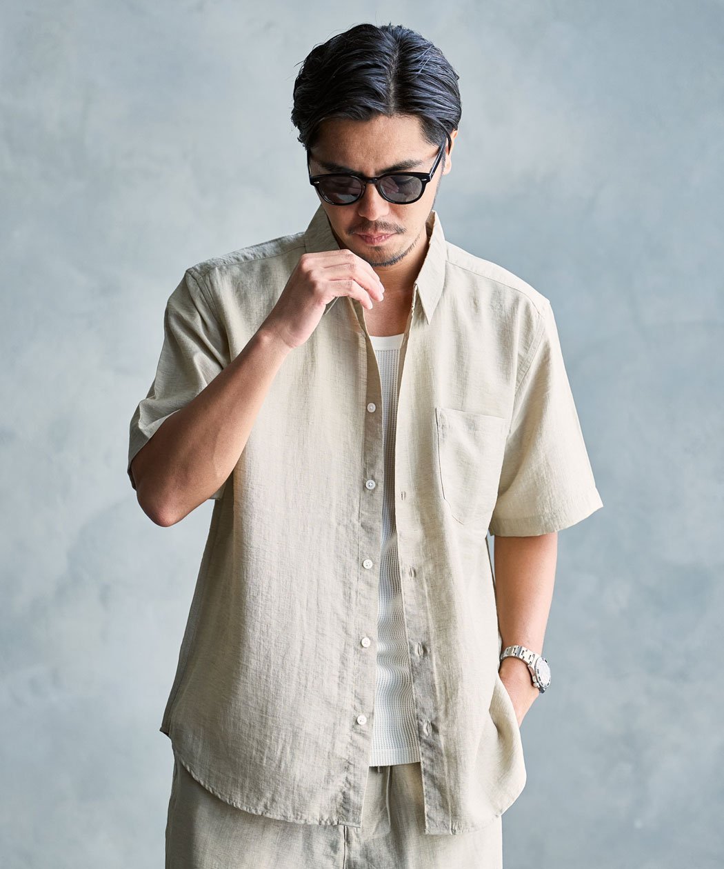 SB select NATURAL STORY 接触冷感半袖シャツ シルバーバレット トップス シャツ・ブラウス ブラック ブラウン カーキグリーン ベージュ