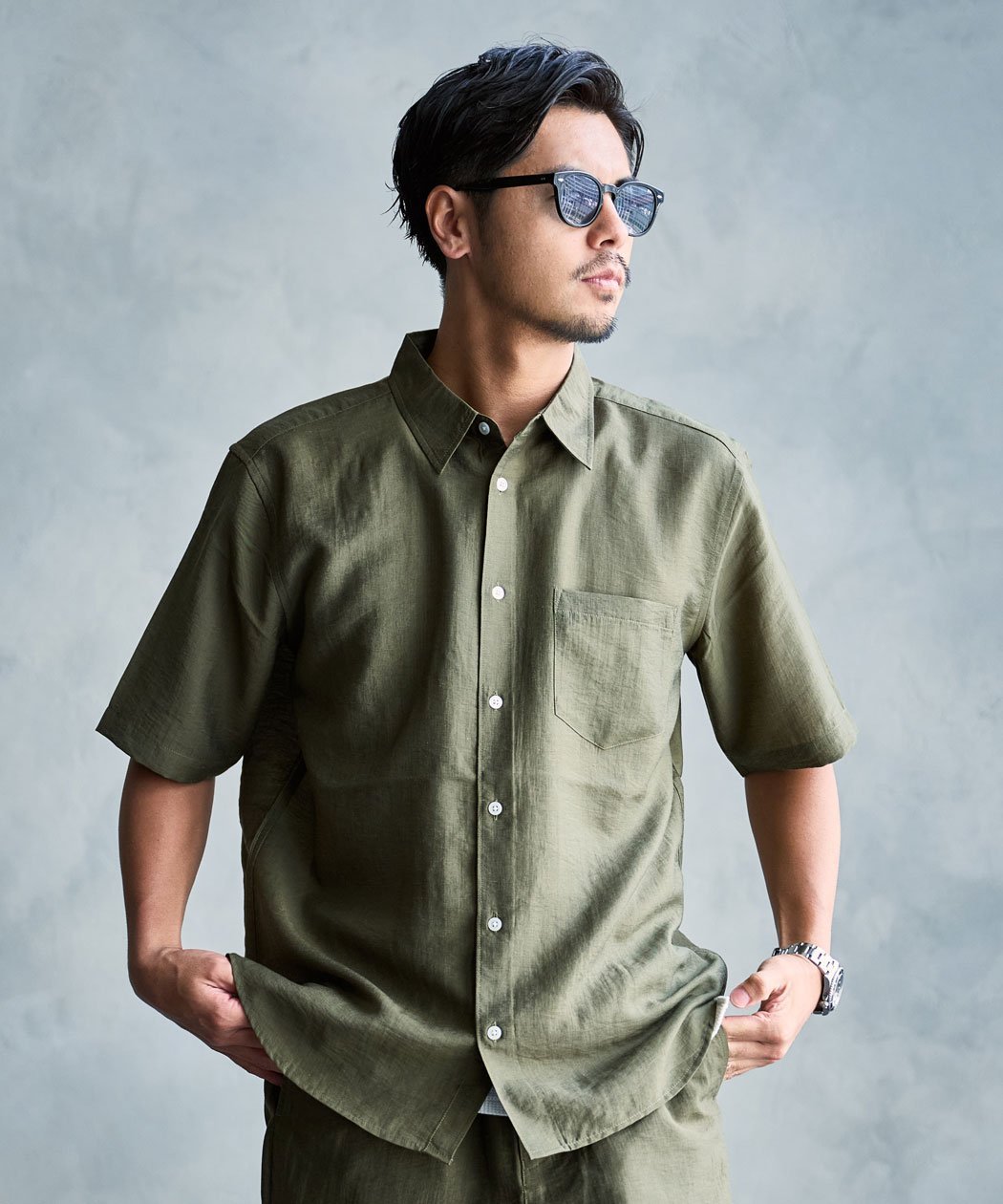 SB select NATURAL STORY 接触冷感半袖シャツ シルバーバレット トップス シャツ・ブラウス ブラック ブラウン カーキグリーン ベージュ