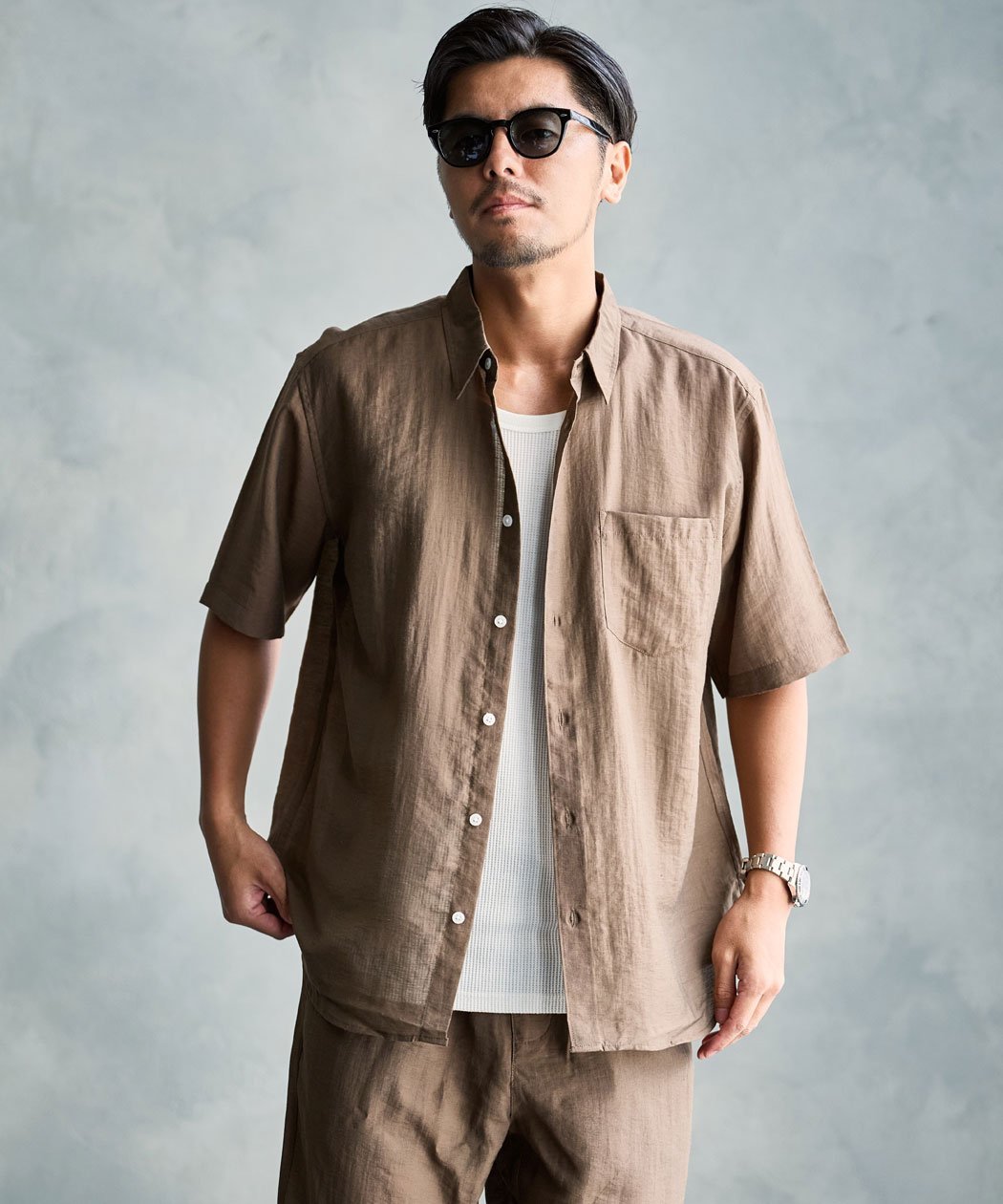 SB select NATURAL STORY 接触冷感半袖シャツ シルバーバレット トップス シャツ・ブラウス ブラック ブラウン カーキグリーン ベージュ