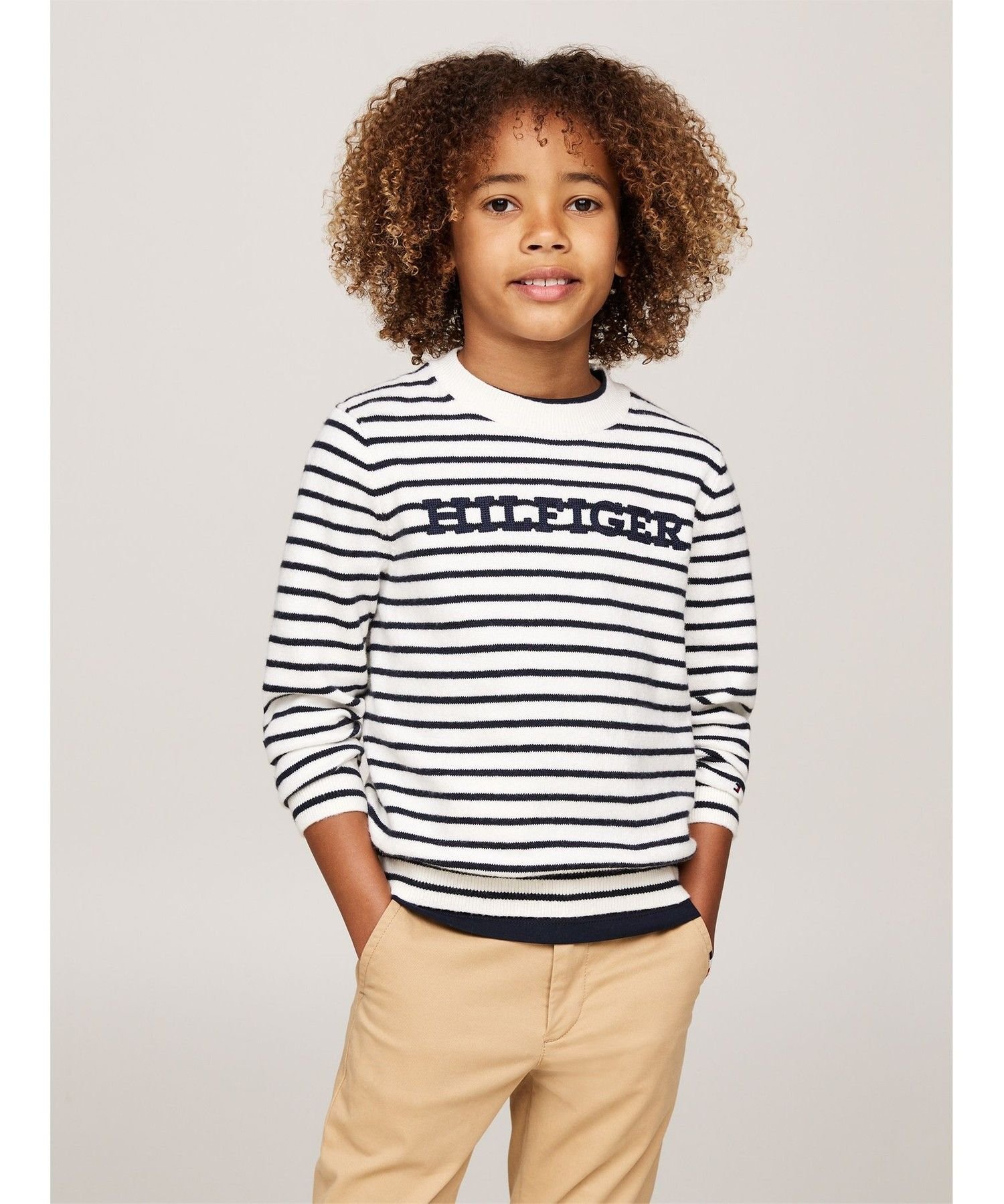 【SALE／50%OFF】TOMMY HILFIGER (K)TOMMY HILFIGER(トミーヒルフィガー) モノタイプ レギュラーセーター トミーヒルフィガー トップス ニット ネイビー ホワイト【送料無料】 2