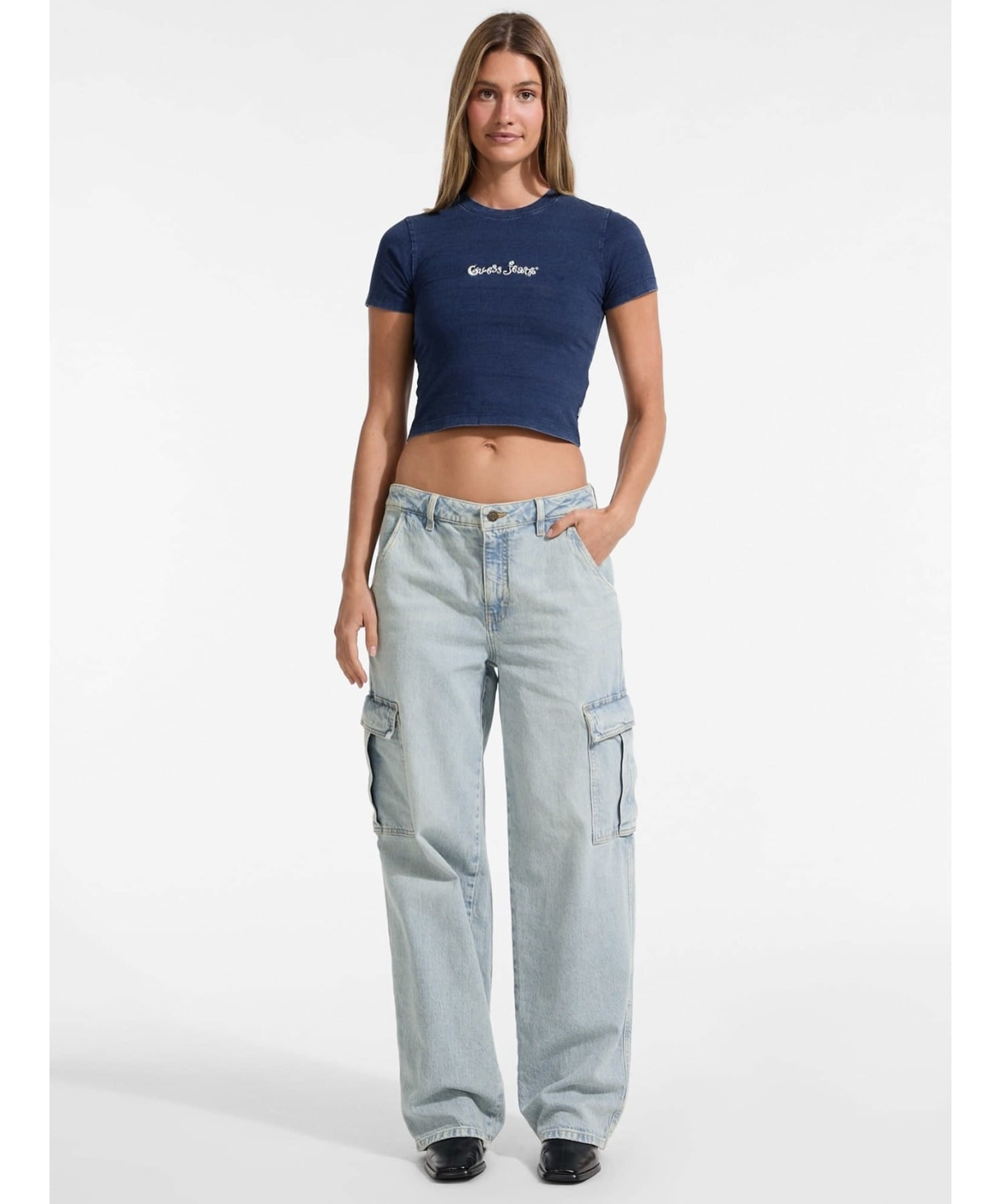 【SALE／50%OFF】GUESS JEANS GUESS JEANS Tシャツ (W)Ss Cn Indigo Baby Tee ゲス トップス カットソー・Tシャツ ネイビー