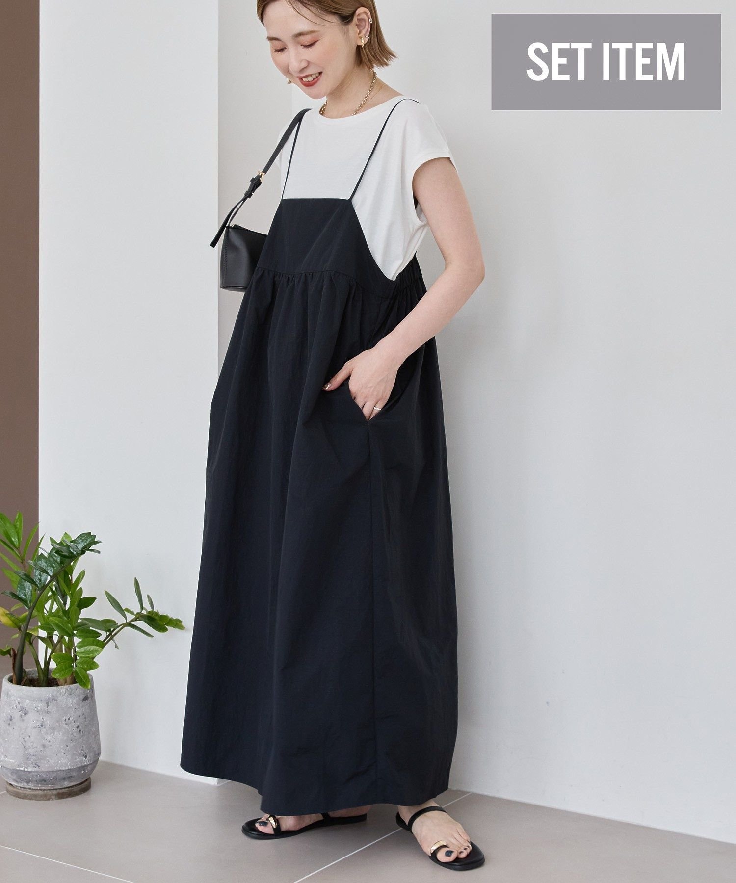 AMERICAN HOLIC 【2点SET】Tシャツ+キャミワンピース アメリカン ホリック ワンピース・ドレス その他のワンピース・ドレス ブラック ネイビー【送料無料】のサムネイル