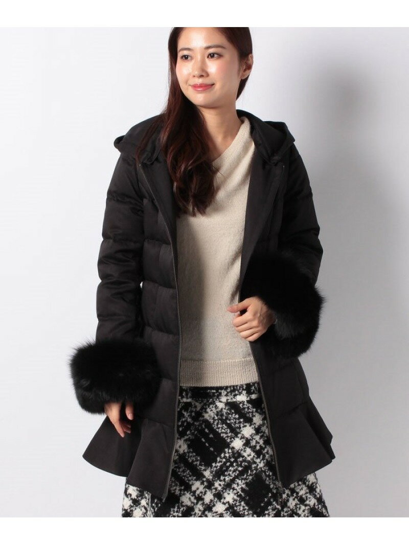 【SALE／50%OFF】MISS J ウールライク 袖口ファー付きダウン ミスジェイ ジャケット・アウター ダウンジャケット・ダウンベスト ブラック グレー【送料無料】のサムネイル