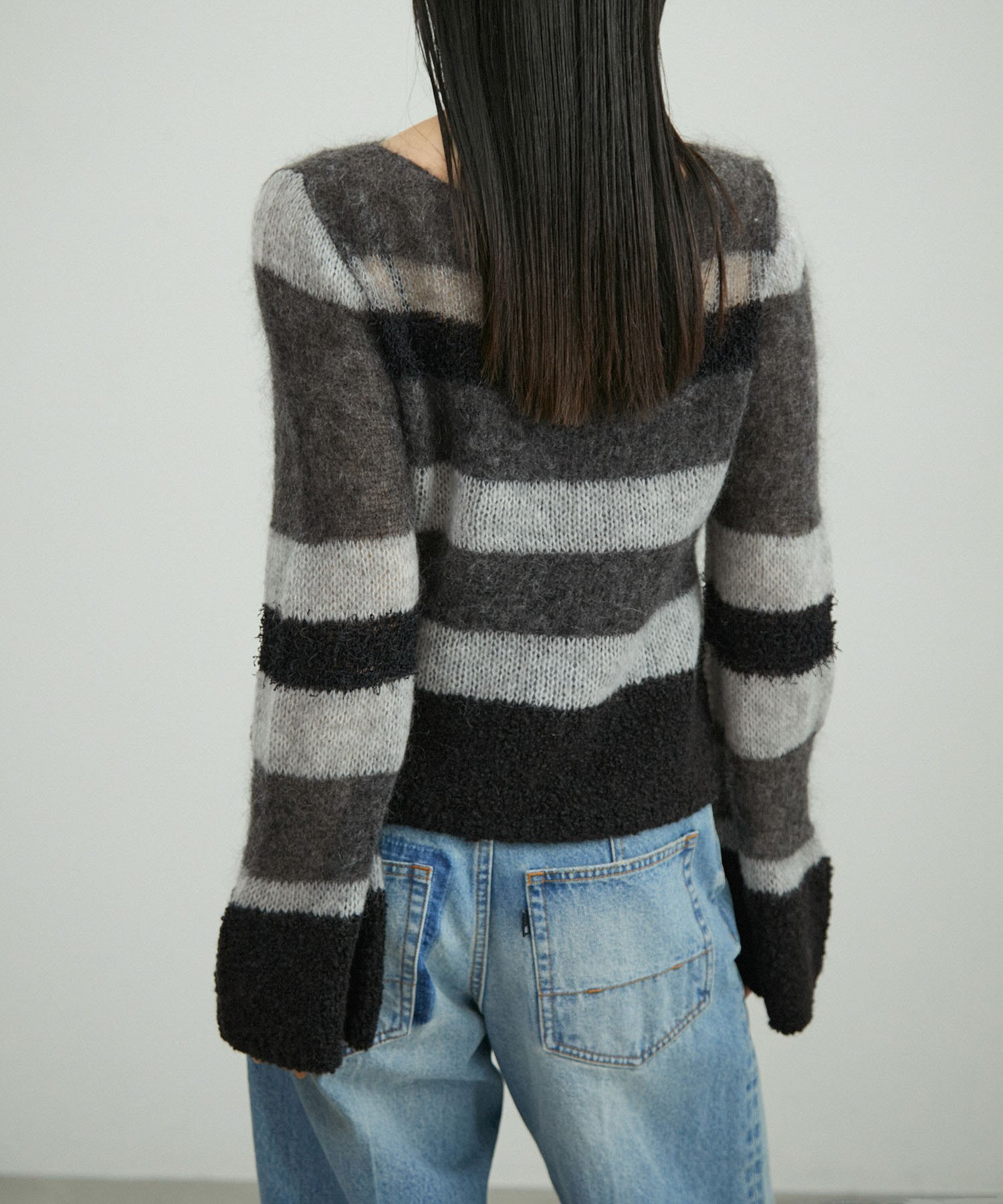 【SALE／60%OFF】ADAM ET ROPE' FEMME ミックスヤーンボーダーニットプルオーバー アダムエロペ トップス ニット グレー ホワイト【送料無料】