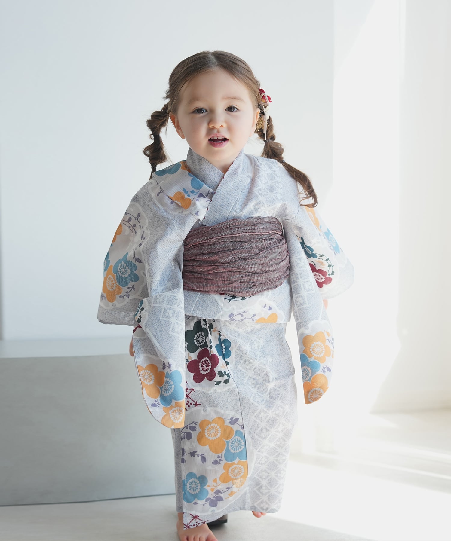 utatane utatane 子供浴衣3点セット 女の子 灰青の霧と梅雪輪 ウタタネ 着物・浴衣...