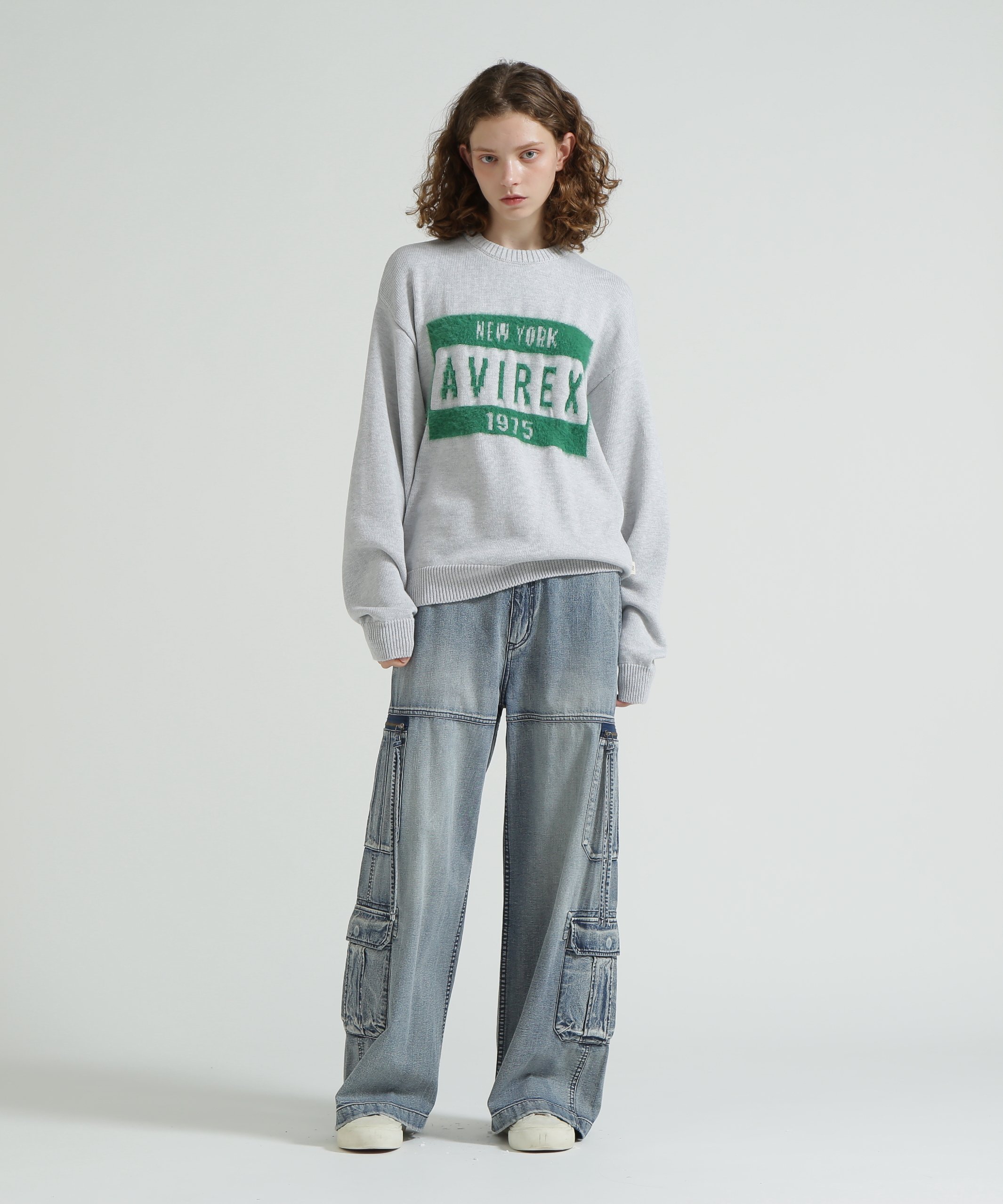 《直営店限定》LOGO SHAGGY TOPS/ロゴシャギートップス アヴィレックス トップス ニット ネイビー
