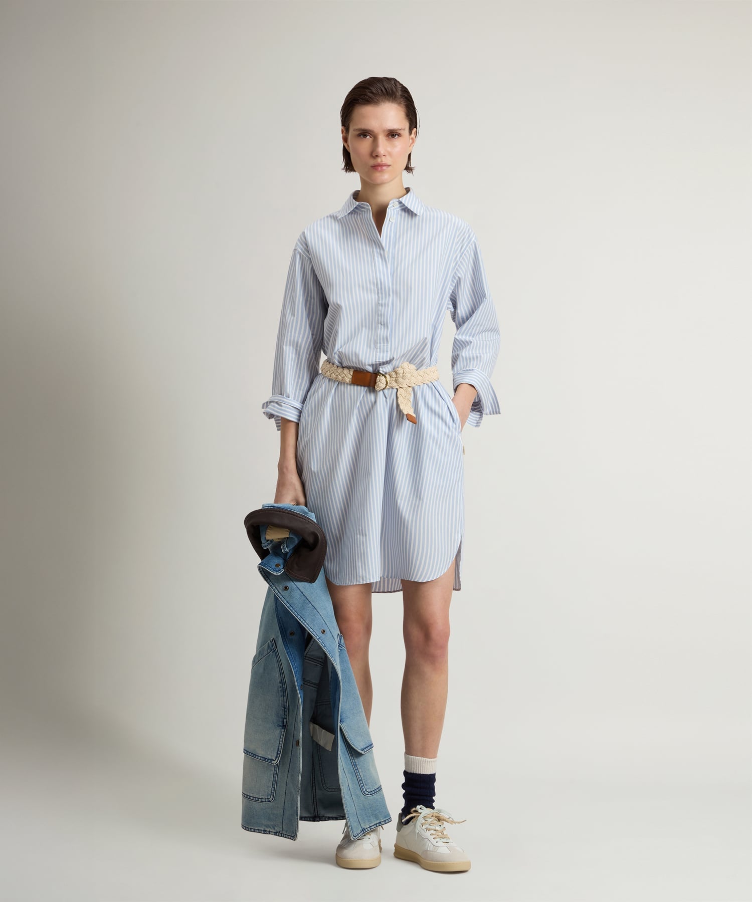 WOOLRICH 【公式】ストライプ ポプリン セラフィーノ ドレス ウールリッチ ワンピース・ドレス シャツワンピース ブルー【送料無料】