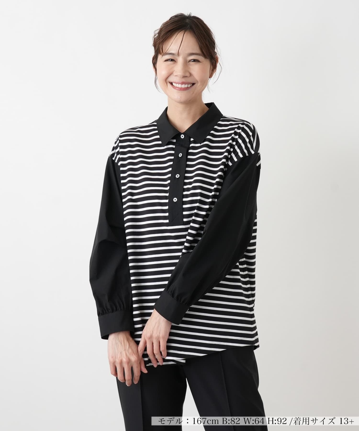 Leilian PLUS HOUSE カットソー【MUSE BY ROCHAS Premiere】 レリアン プラスハウス トップス カットソー・Tシャツ ブラック ネイビー
