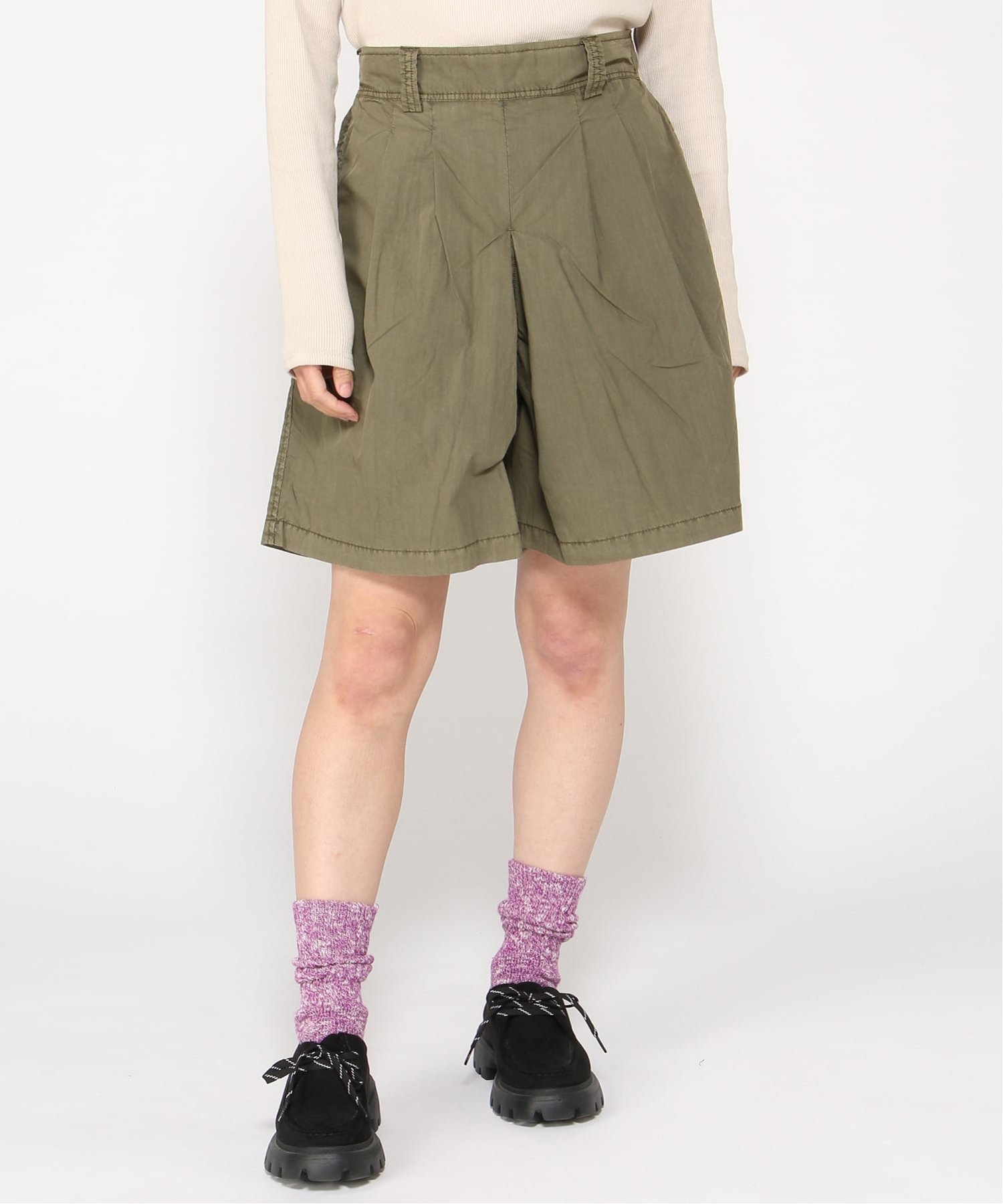 gym master gym master/(W)ピグメントコットンナイロンハイウエストショーツ ジムマスター パンツ その他のパンツ ネイビー グレー カーキグリーン ブラック ピンク
