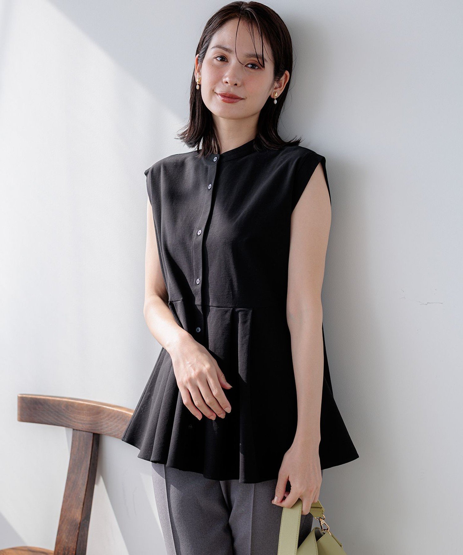 組曲 L ツイルジャージーペプラム カットソー クミキョク トップス カットソー・Tシャツ グリーン ブラック ホワイト