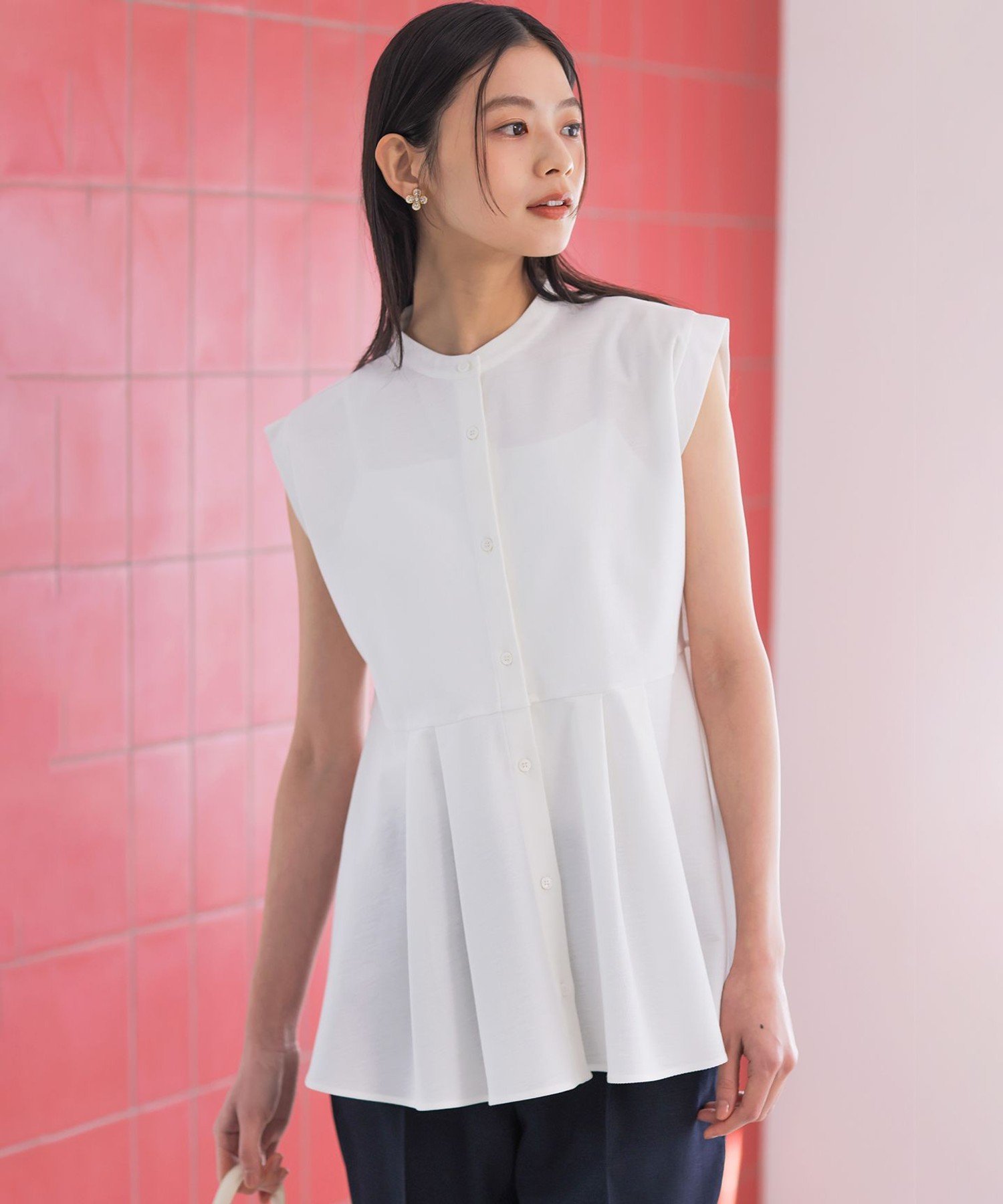 組曲 L ツイルジャージーペプラム カットソー クミキョク トップス カットソー・Tシャツ グリーン ブラック ホワイト