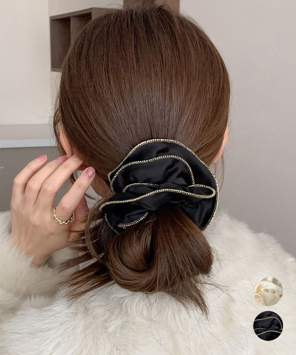 【SALE／35%OFF】miniministore サテンシュシュ ヘアゴム ボリューム ミニミニストア ヘアアクセサリー その他のヘアアクセサリー ブラック