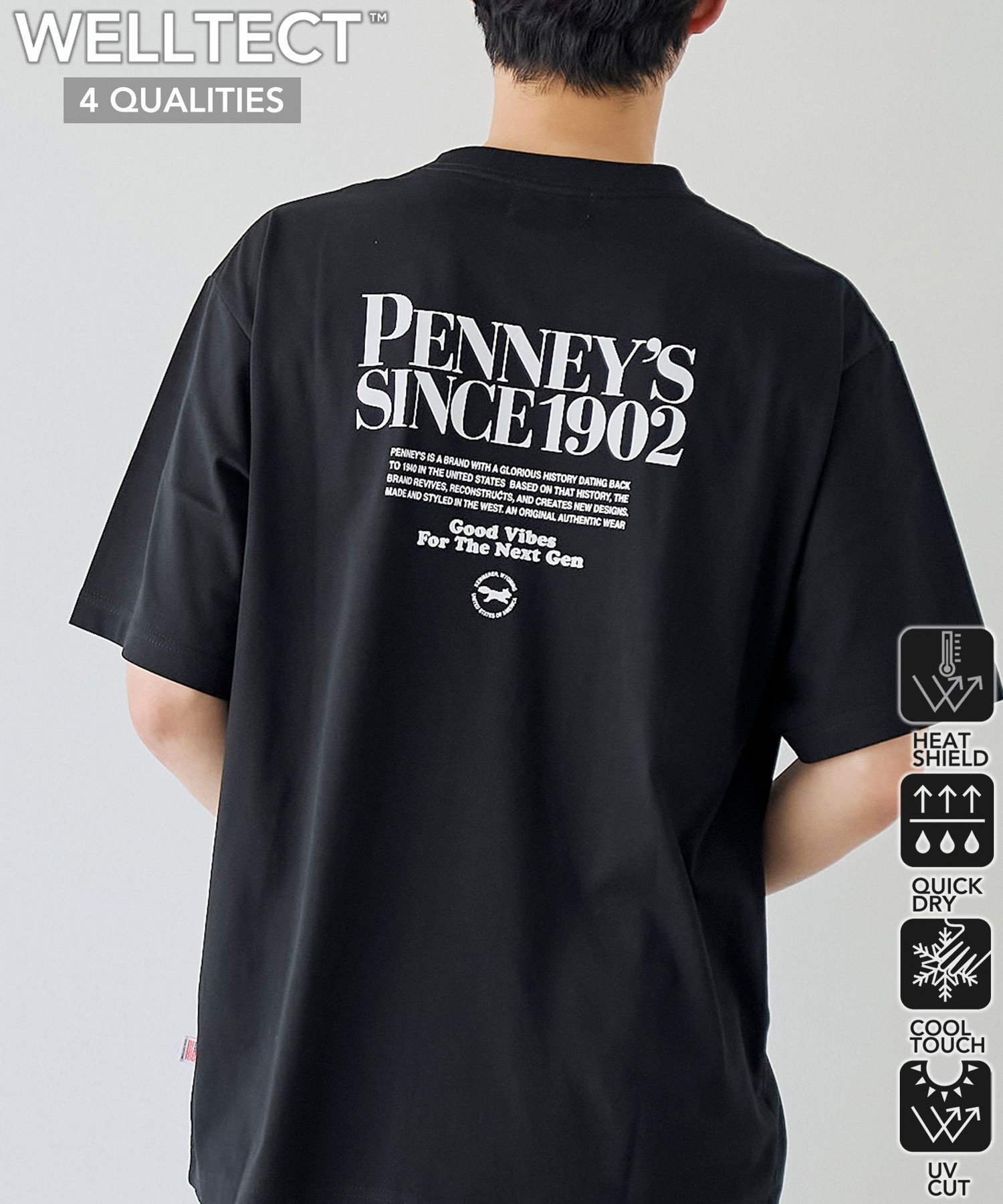 【UVカット・接触冷感・吸水速乾・遮熱性】Penneys x WELLTECT 別注プリントTシャツ コーエン トップス カットソー・Tシャツ ブラック ベージュ ホワイト