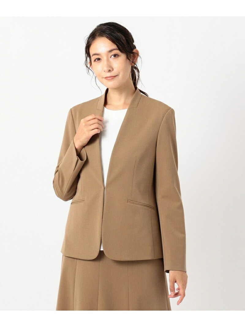 J.PRESS 【スーツ対応】T/Rアルガンシルク ノーカラージャケット ジェイプレス ジャケット・アウター ノーカラージャケット グレー ネイビー ブラウン