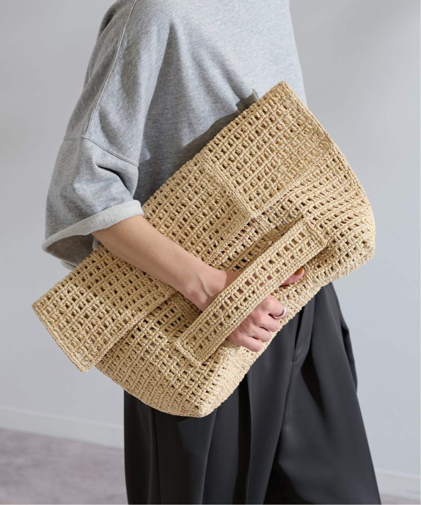 FRAMeWORK MAISON N.H PARIS/メゾン エヌ アッシュ パリ Raffia UMA Clutch Bag フレームワーク バッグ クラッチバッグ ベージュ ブラック【送料無料】