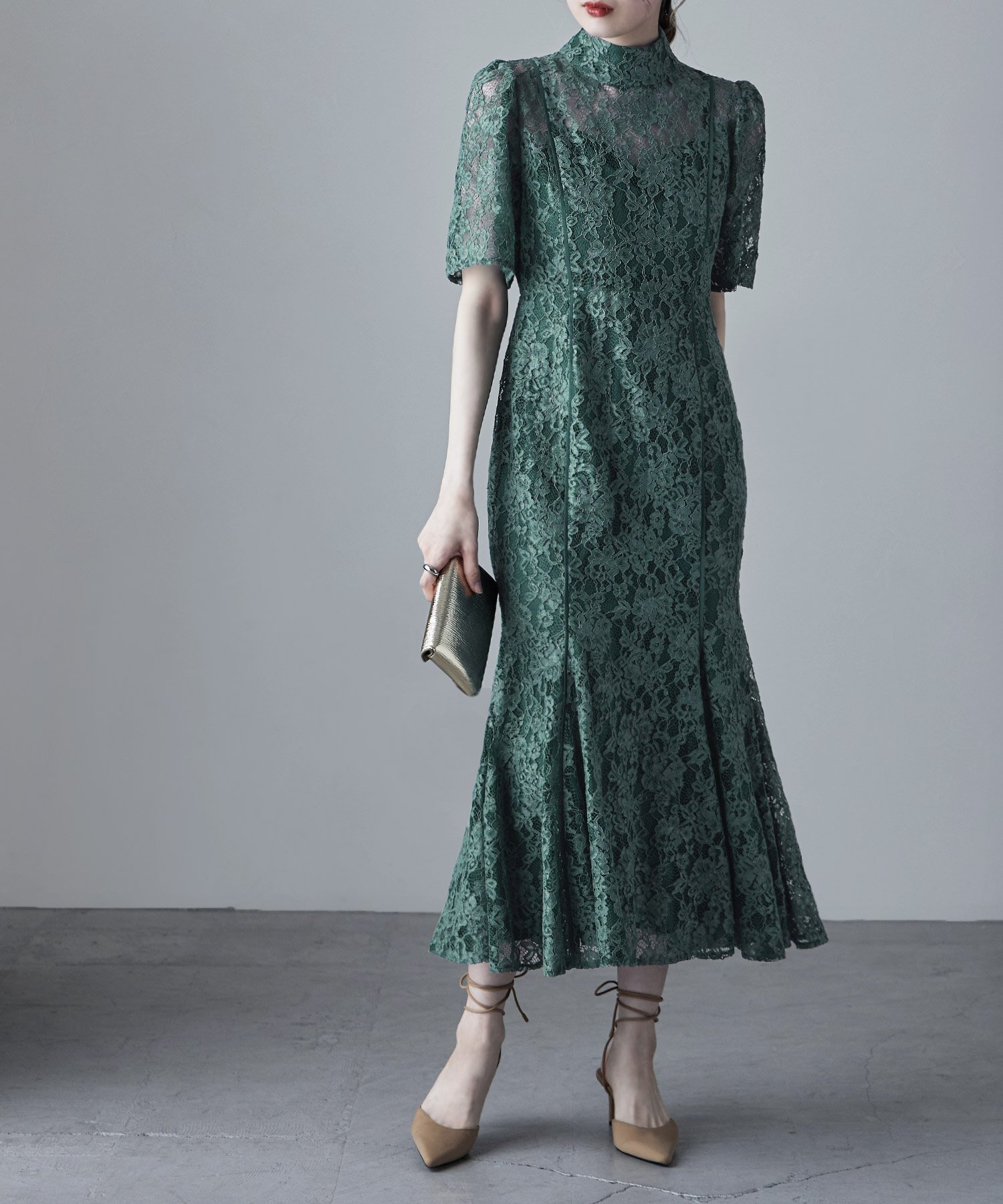 etoll. レースマーメイドラインドレス ビーフラット ワンピース・ドレス ドレス グリーン グレー ブラック【送料無料】のサムネイル