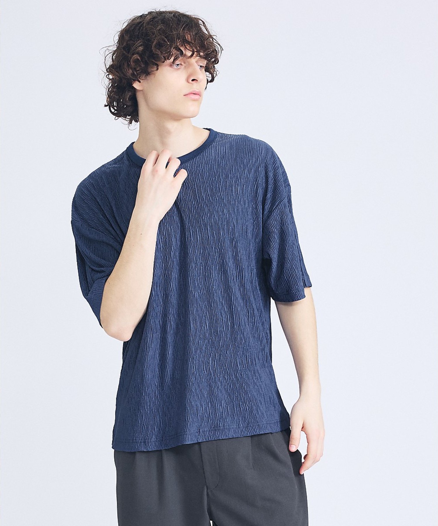 ABAHOUSE LASTWORD エアプリーツ ストレッチ 半袖Tシャツ / オーバーサイズ アバハウス トップス カットソー・Tシャツ ブルー ブラック ホワイト【送料無料】