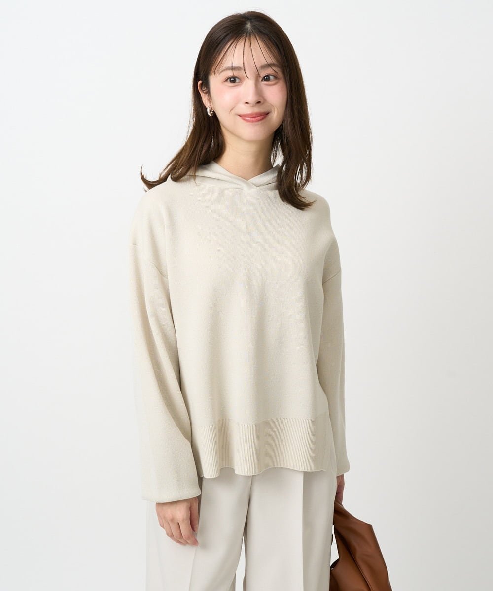 MK MICHEL KLEIN（小さいサイズ） 【小さいサイズ】スウェットライクニットフーディー/洗える メゾンドゥサンク トップス ニット グレー ベージュ