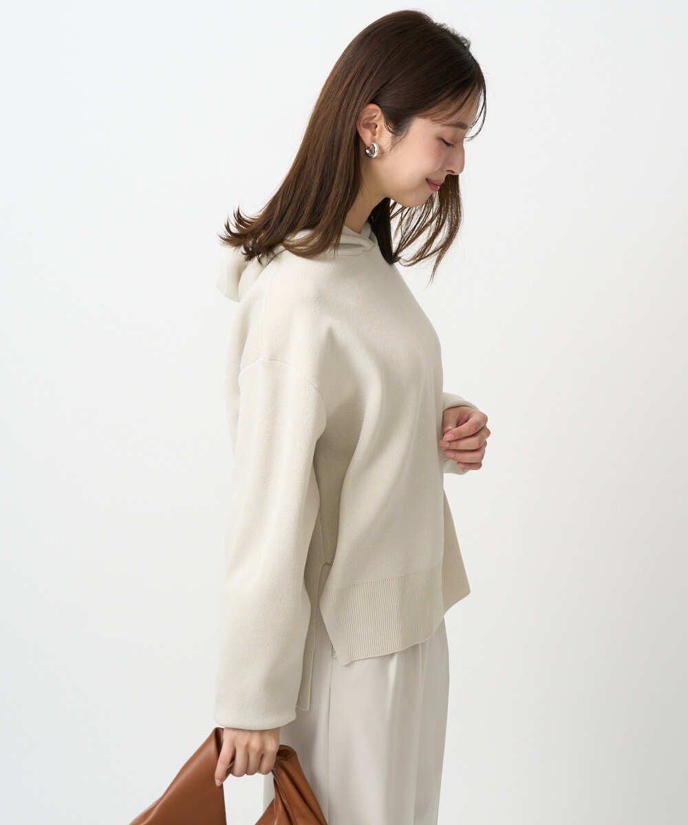MK MICHEL KLEIN（小さいサイズ） 【小さいサイズ】スウェットライクニットフーディー/洗える メゾンドゥサンク トップス ニット グレー ベージュ