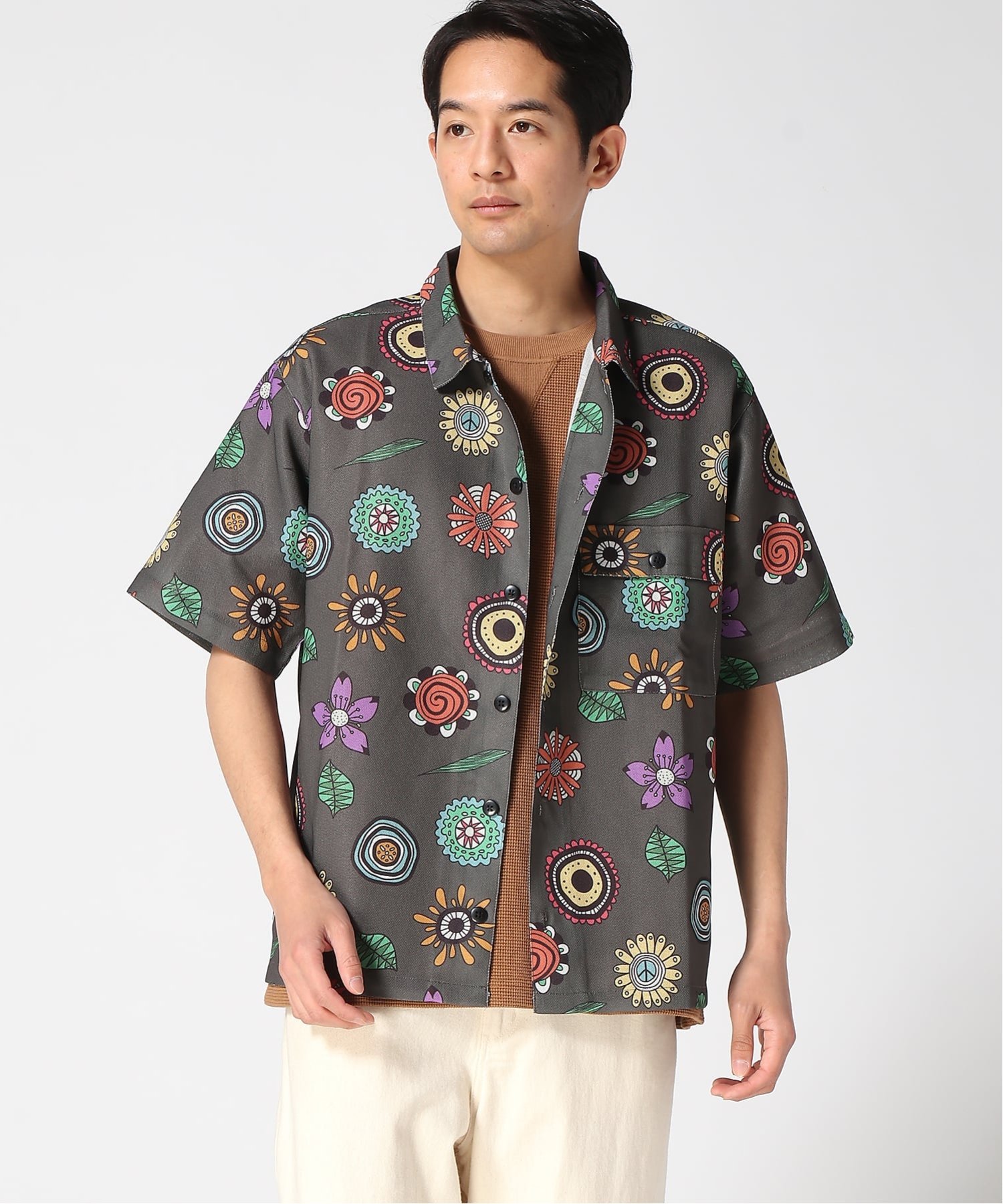 gym master gym master/(U)ハッピーペイントメッシュS/Sシャツ ジムマスター トップス シャツ・ブラウス ブルー ブラウン