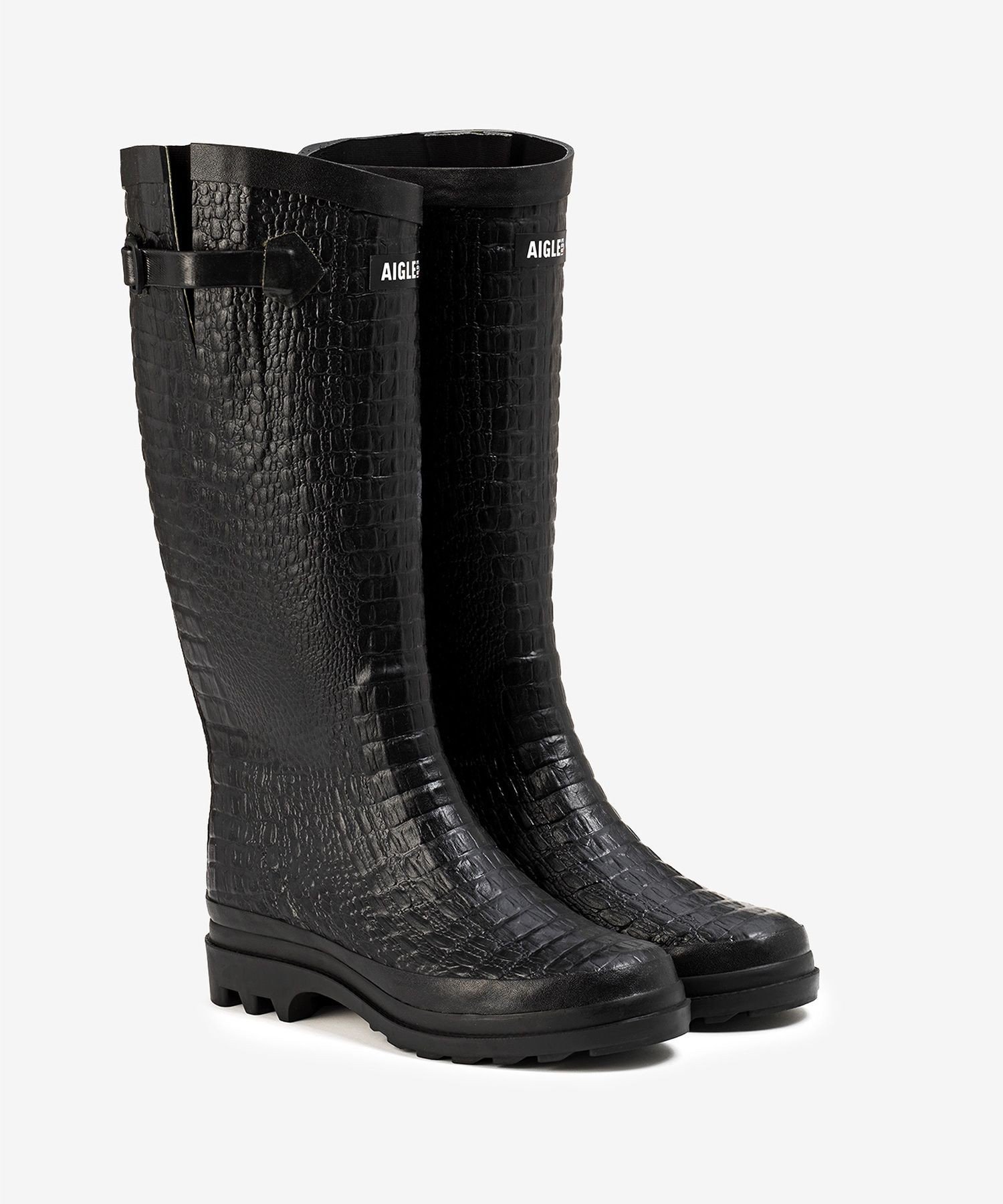 AIGLE エーグランティーヌ クロコダイル調 ラバーロングブーツ エーグル シューズ・靴 レインシューズ・ブーツ ブラック ブラウン【送料無料】