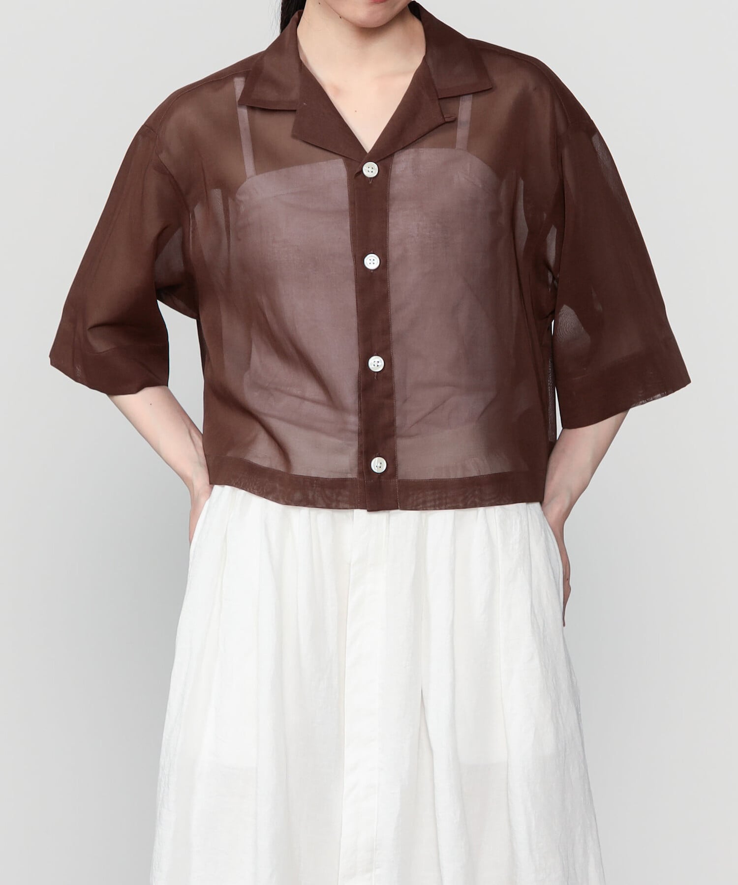Bshop nicholson & nicholson ｜＜別注＞シアー ショートスリーブシャツ WOMEN ビショップ トップス シャツ・ブラウス ネイビー ブラウン