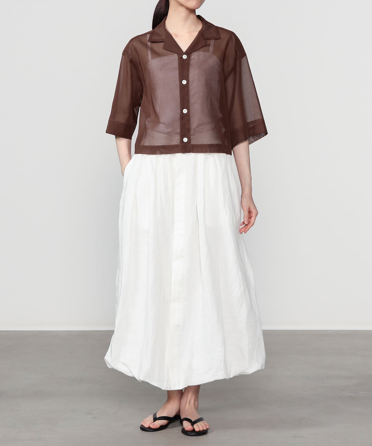 Bshop nicholson & nicholson ｜＜別注＞シアー ショートスリーブシャツ WOMEN ビショップ トップス シャツ・ブラウス ネイビー ブラウン
