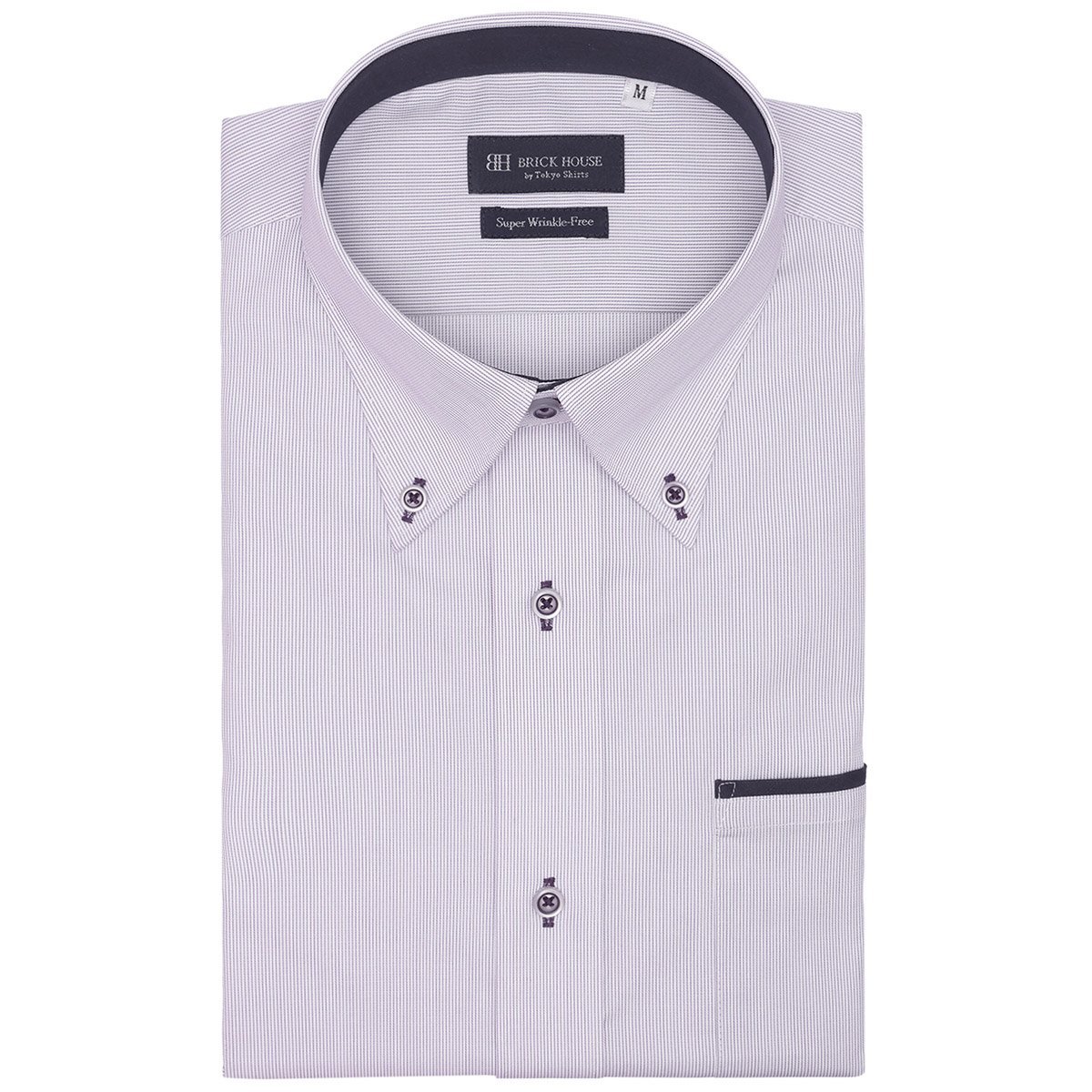 【SALE／27%OFF】BRICK HOUSE by Tokyo Shirts 【超形態安定】【吸水速乾】 ボタンダウン 半袖 形態安定 ワイシャツ 大きいサイズ BM01K303AA43B3V-03 トーキョーシャツ スーツ・フォーマル Yシャツ・カッターシャツ パープル【送料無料】