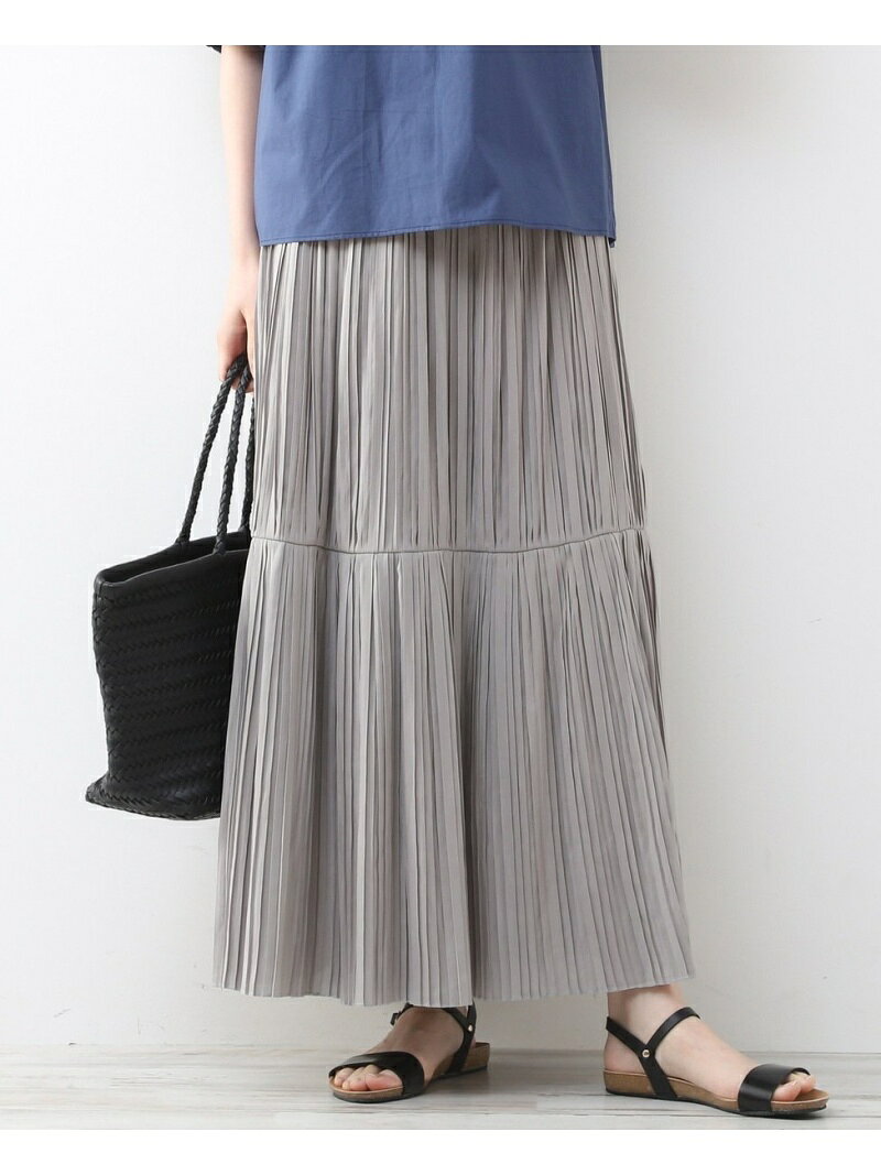 【SALE／70%OFF】MELROSE CLAIRE 【サラッとした薄手のオーガンジー素材☆美しい揺れ感を生み出す細プリーツの切替ロングスカート】 メルローズクレール スカート その他のスカート グレー ブルー ブラックのサムネイル