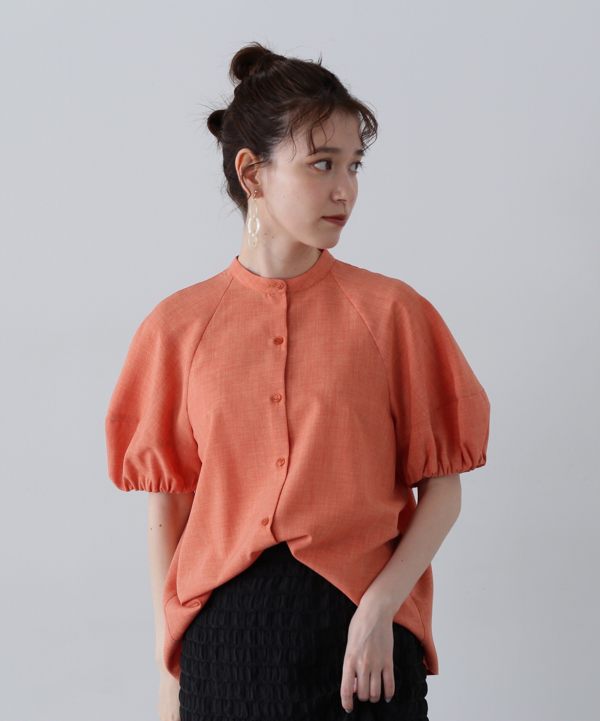 N. Natural Beauty Basic ドライポプリンランタンスリーブブラウス エヌ ナチュラルビューティーベーシック* トップス シャツ・ブラウス グリーン グレー ブラック オレンジ【送料無料】