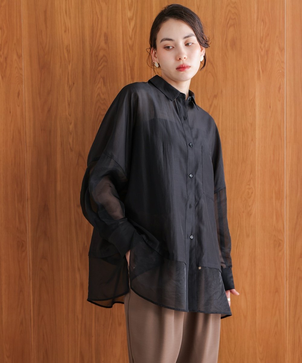 【SALE／50%OFF】Bou Jeloud シアードッキングチュニック バブ / ブージュルード ワンピース・ドレス チュニック ブラック グリーン ブラウン