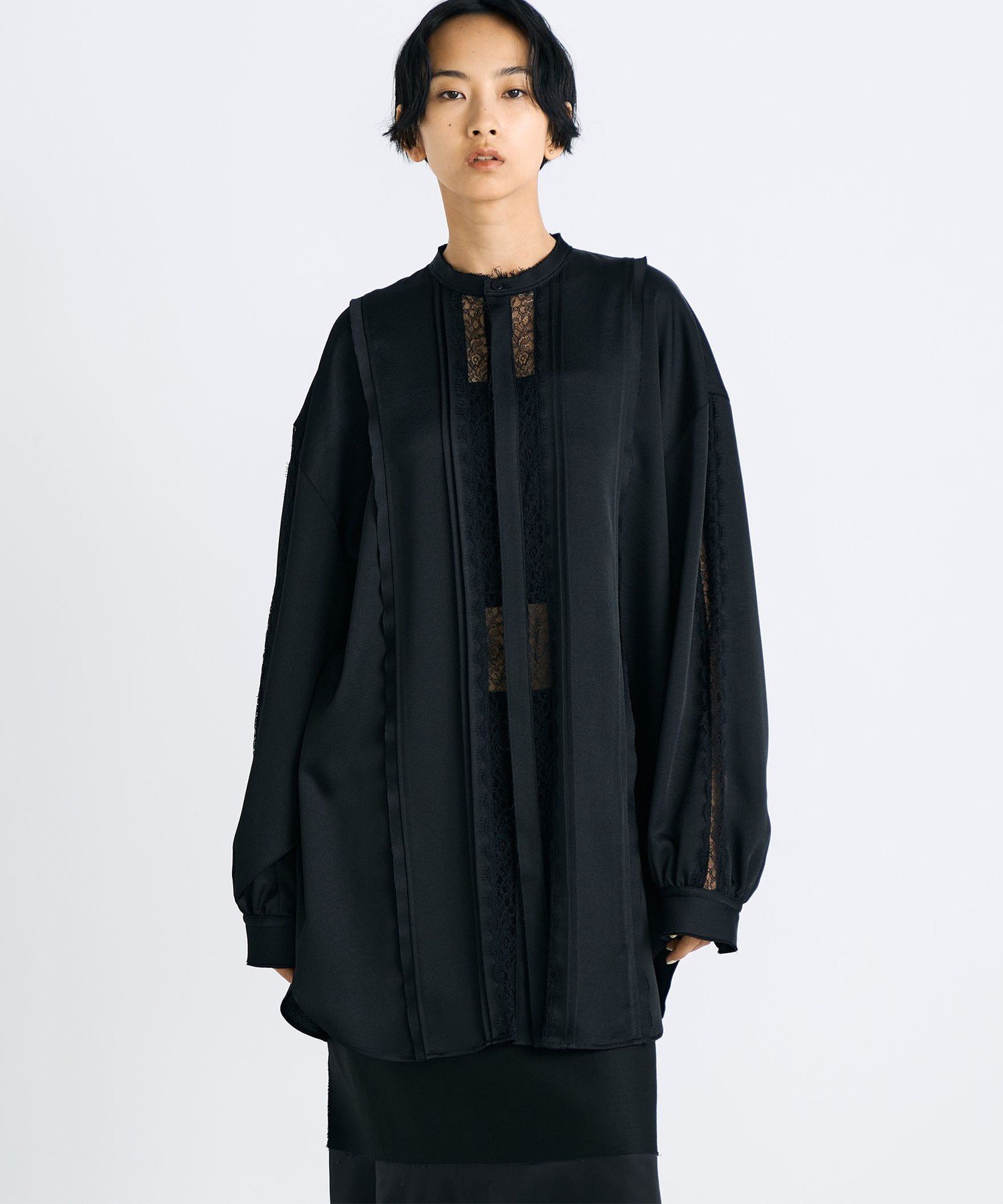 【SALE／40%OFF】EDITION ジョーゼットレース オーバーサイズドシャツ トゥモローランド トップス シャツ・ブラウス ブラック【送料無料】