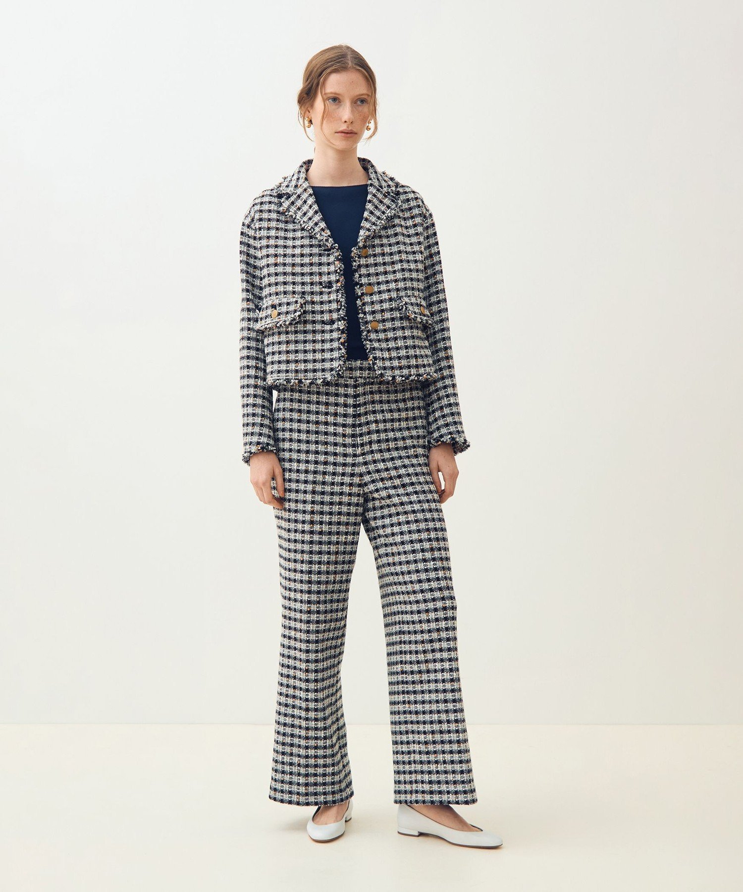 TOMORROWLAND collection クロレギンガムチェック ショートジャケット トゥモローランド ジャケット・アウター その他のジャケット・アウター ブラック【送料無料】