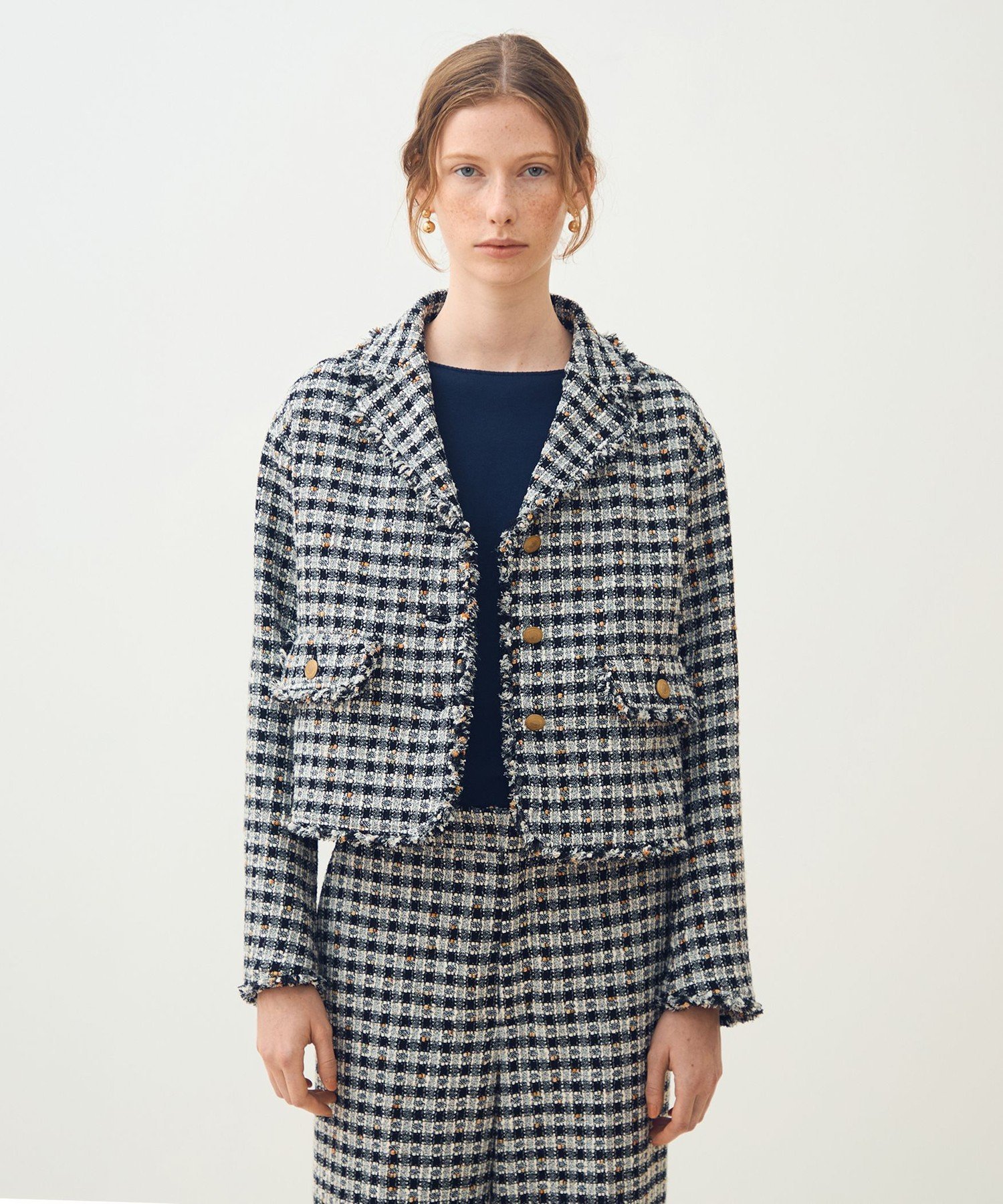 TOMORROWLAND collection クロレギンガムチェック ショートジャケット トゥモローランド ジャケット・アウター その他のジャケット・アウター ブラック【送料無料】