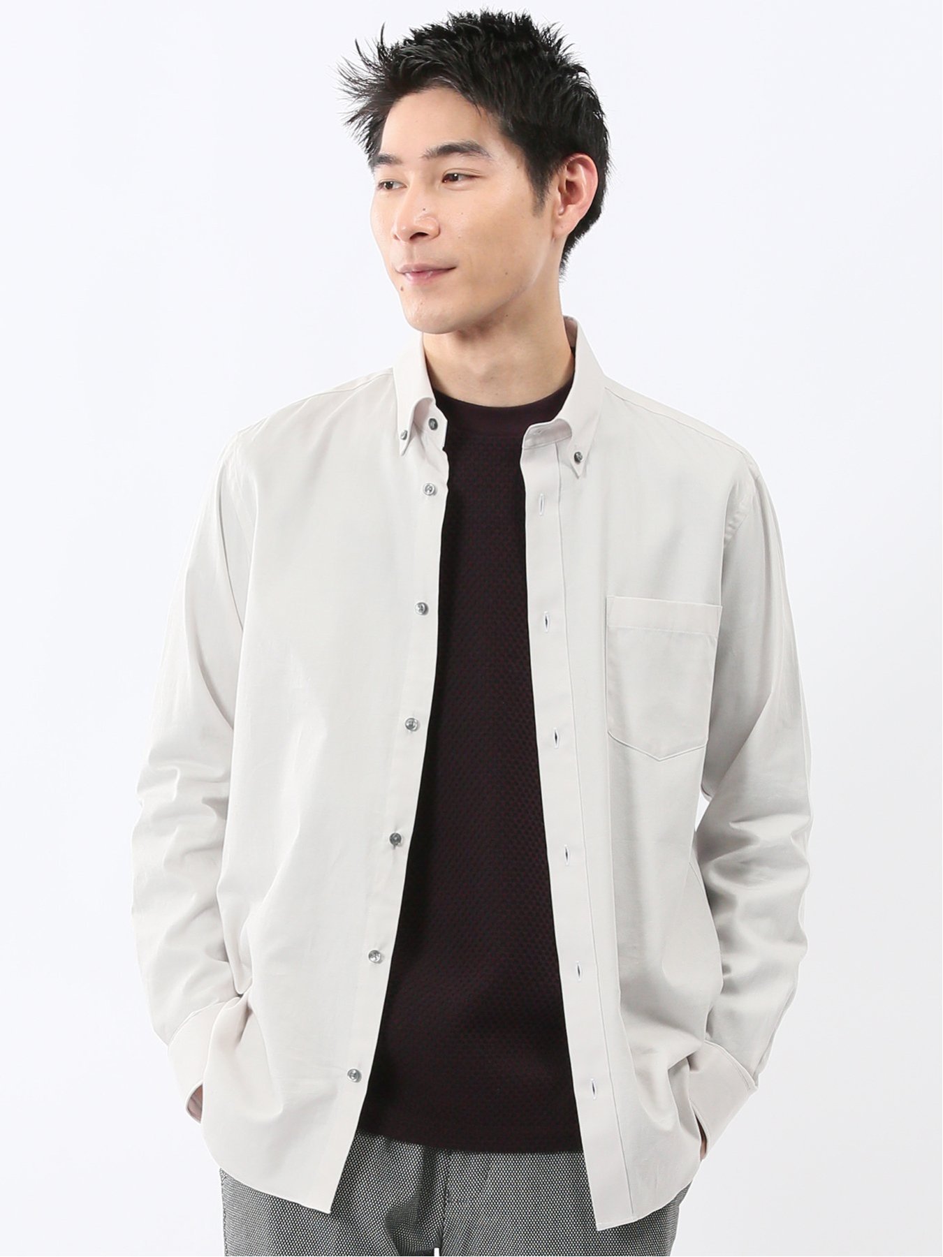【SALE／30%OFF】TAKA-Q ストレッチ 綿ツイル ボタンダウン長袖シャツ 【26SS】 タカキュー トップス シャツ・ブラウス グレー ネイビー