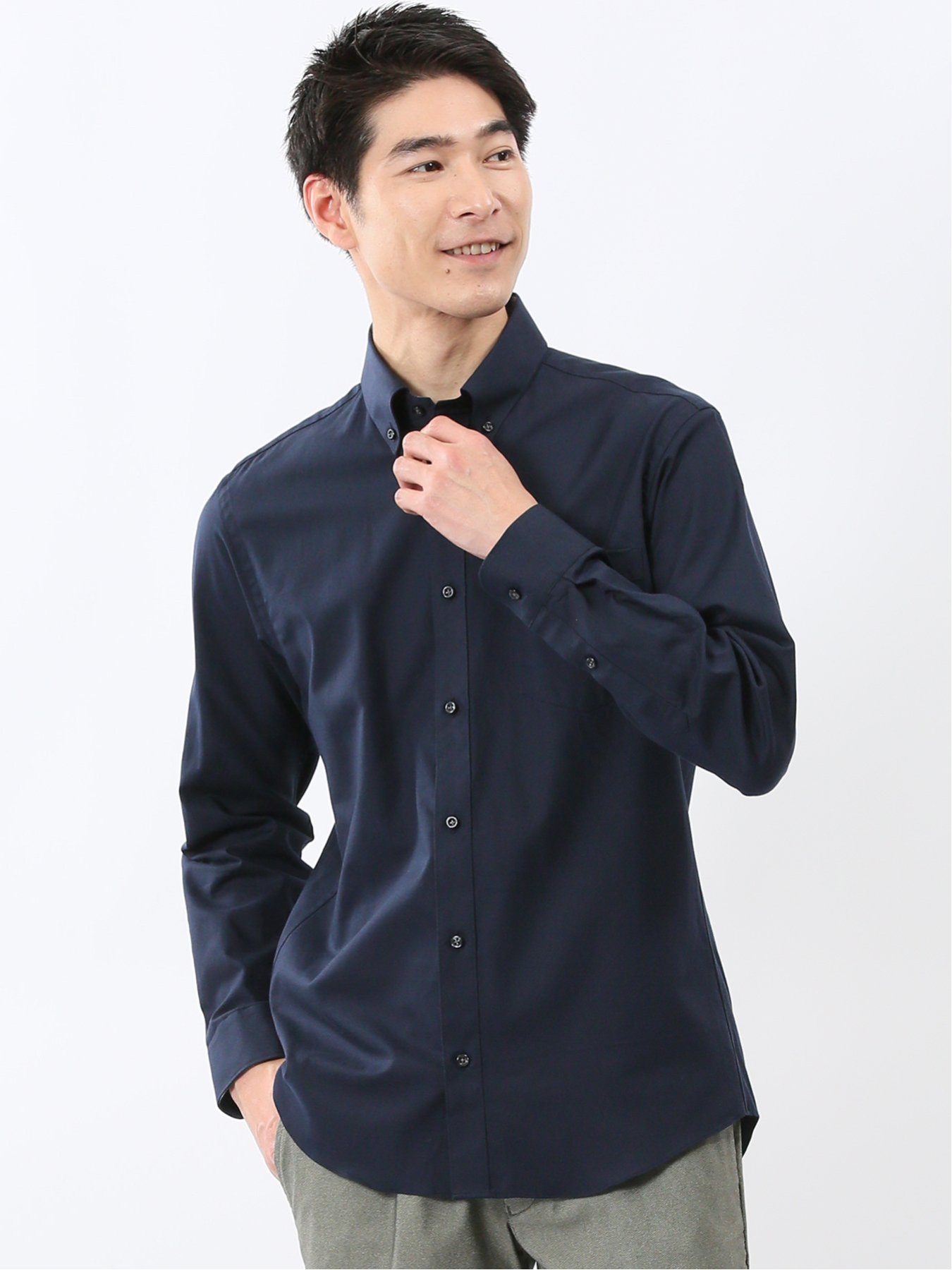 【SALE／30%OFF】TAKA-Q ストレッチ 綿ツイル ボタンダウン長袖シャツ 【26SS】 タカキュー トップス シャツ・ブラウス グレー ネイビー