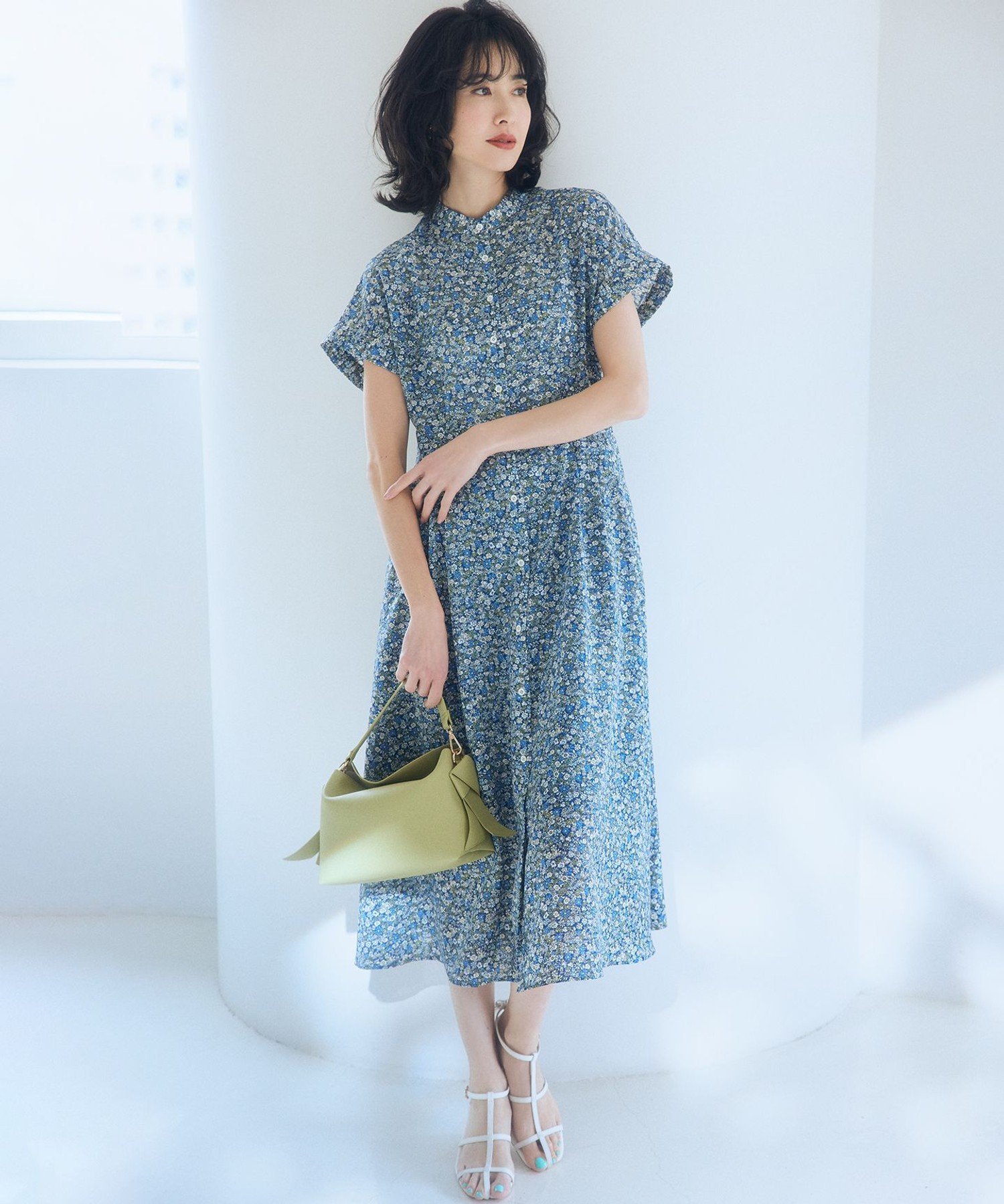 【SALE／30%OFF】組曲 L フラワーガーデンプリント ワンピース クミキョク ワンピース・ドレス ワンピース ブルー ピンク【送料無料】
