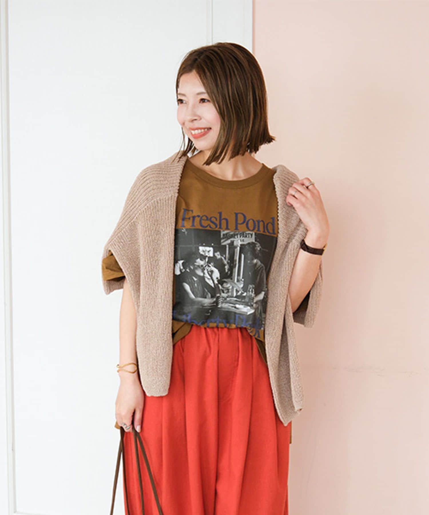 studio CLIP 【MINAKO企画】ポンチョフォトTシャツ スタディオクリップ トップス カットソー Tシャツ ブラウン ブラック【送料無料】