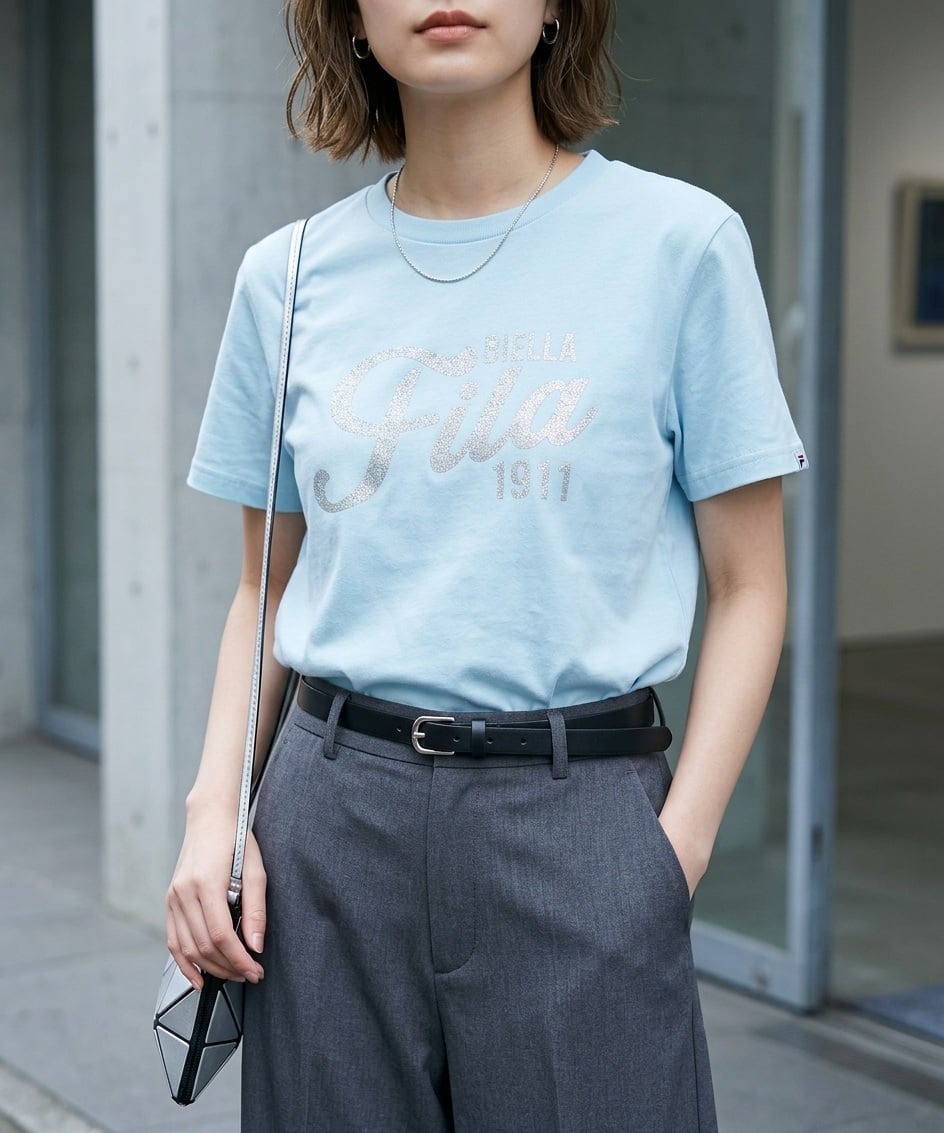 S/S T-SHIRTS フィラ トップス カットソー・Tシャツ ブラック ホワイト