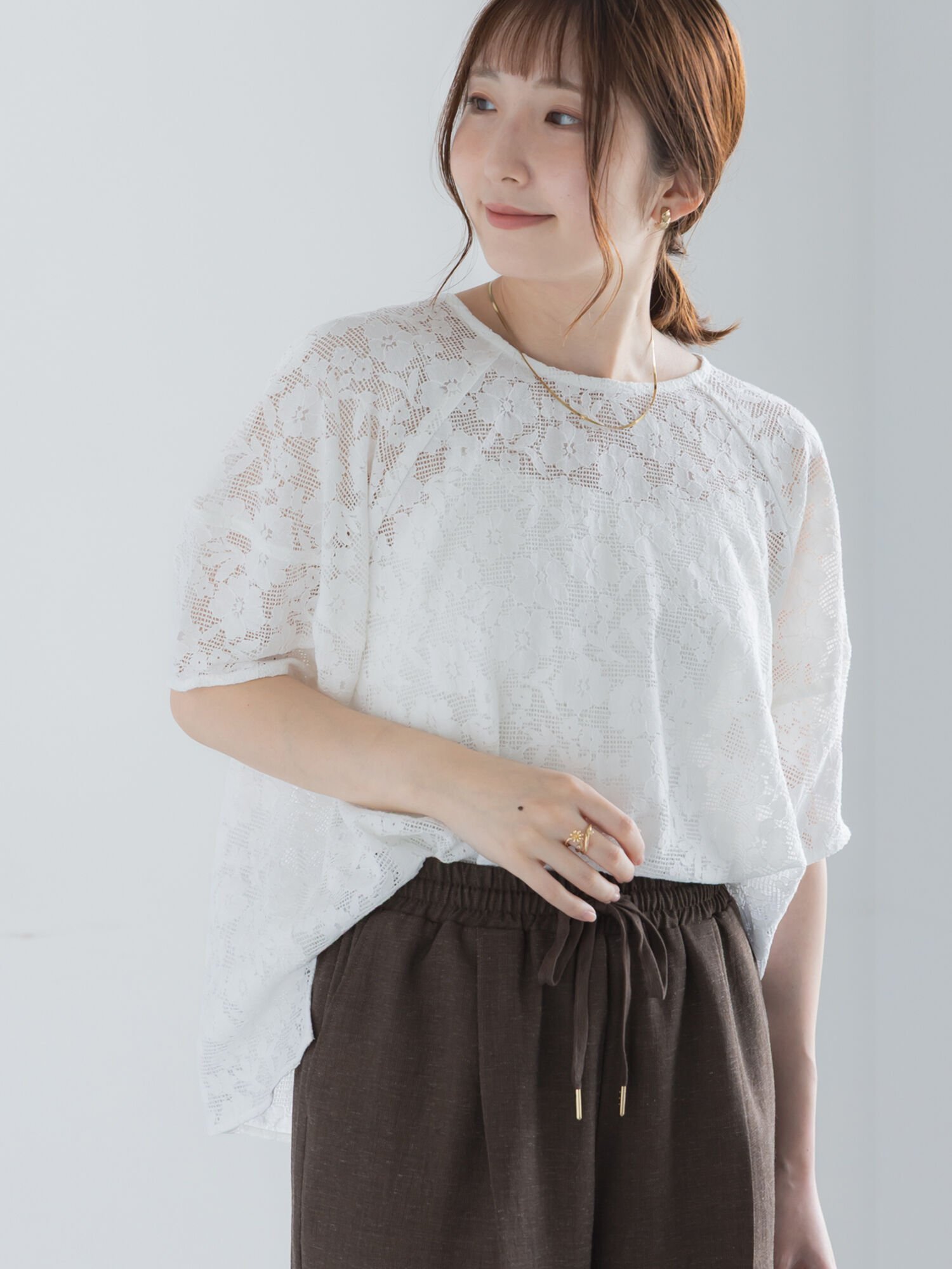 Te chichi メッシュレースボリュームスリーブブラウス テチチ トップス シャツ・ブラウス ホワイト ブラック