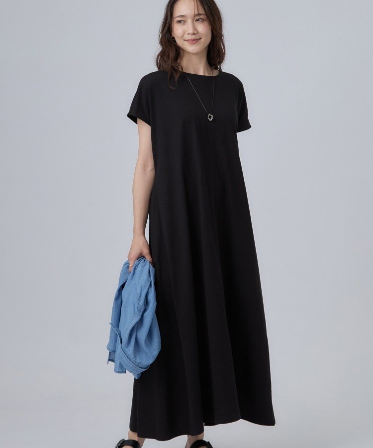 【SALE／10%OFF】SHOO・LA・RUE 【ひんやり/体型カバー/洗濯機可】涼やかAラインロングワンピース シューラルー ワンピース・ドレス その他のワンピース・ドレス ブラウン ブラック ピンク【送料無料】
